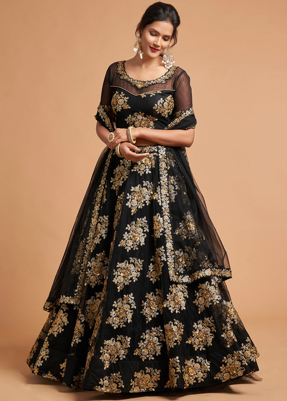 Eerie Black Designer Soft Net Lehenga Choli