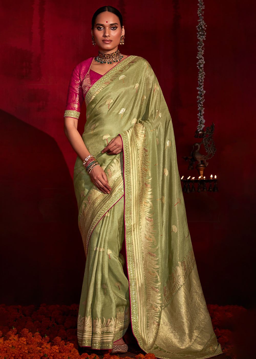 Metal Green Woven Banarasi Georgette Silk Saree