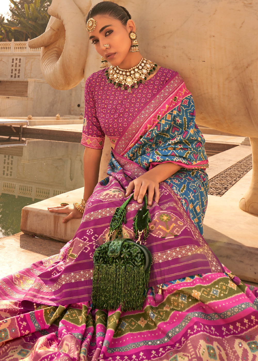 Cascade Blue and Purple Woven Patola Silk Saree