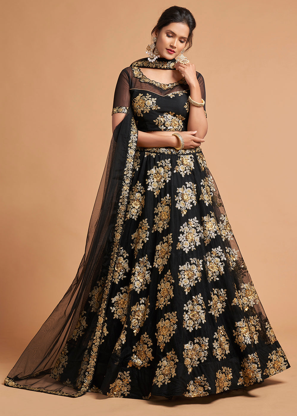 Eerie Black Designer Soft Net Lehenga Choli