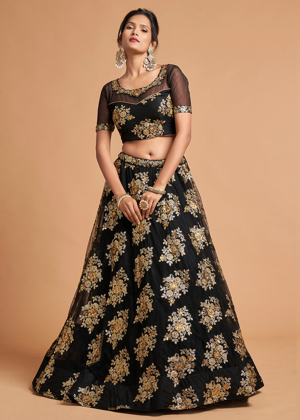 Eerie Black Designer Soft Net Lehenga Choli