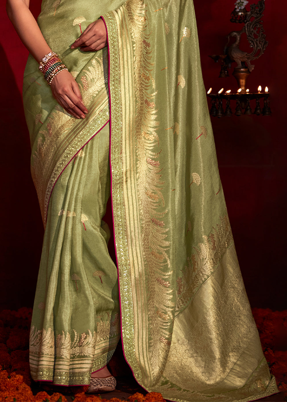 Metal Green Woven Banarasi Georgette Silk Saree