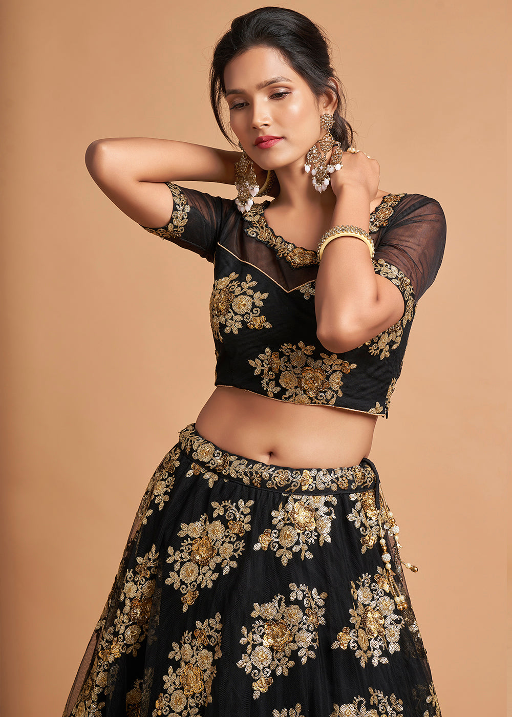 Eerie Black Designer Soft Net Lehenga Choli