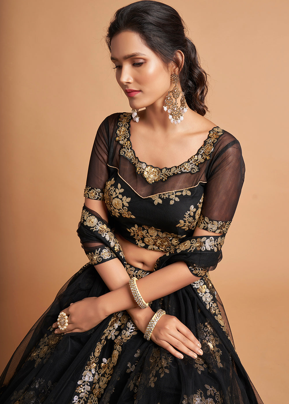 Eerie Black Designer Soft Net Lehenga Choli