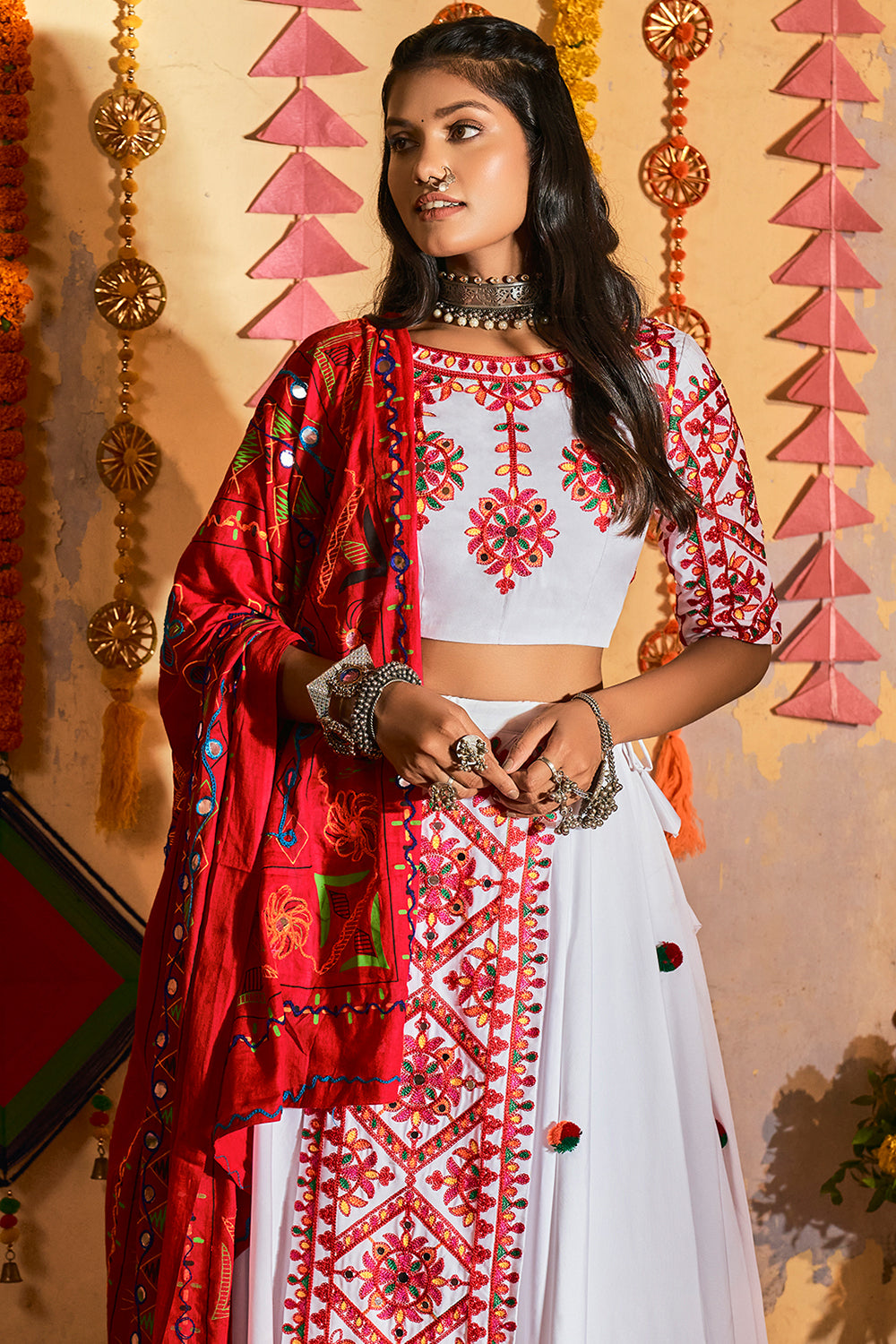 Roman Red White Lehenga Choli