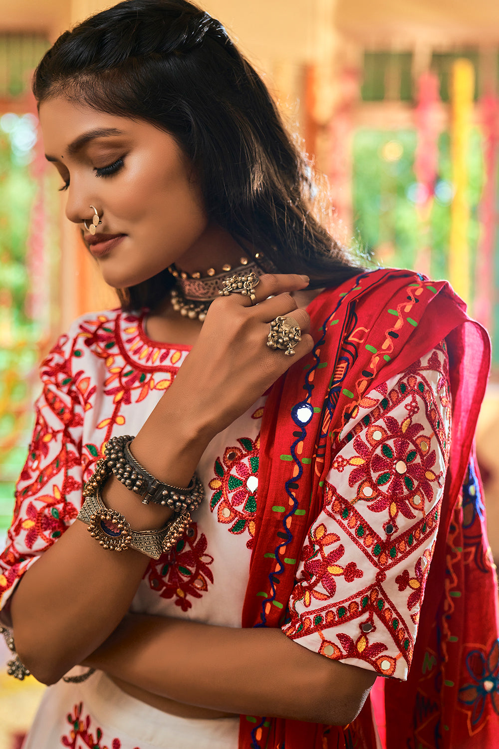 Roman Red White Lehenga Choli