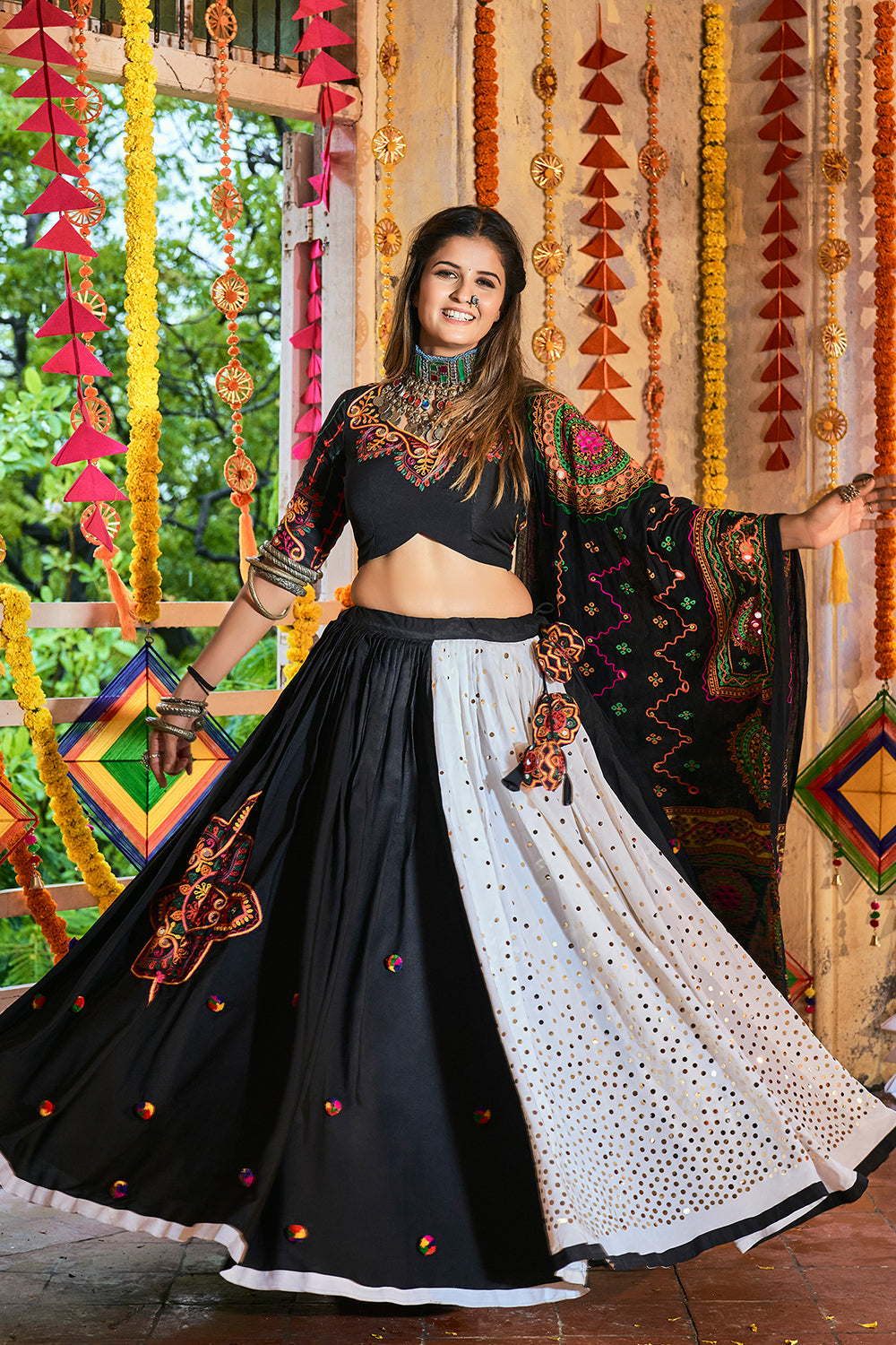 Dark Black and White Dual Tone Lehenga Choli