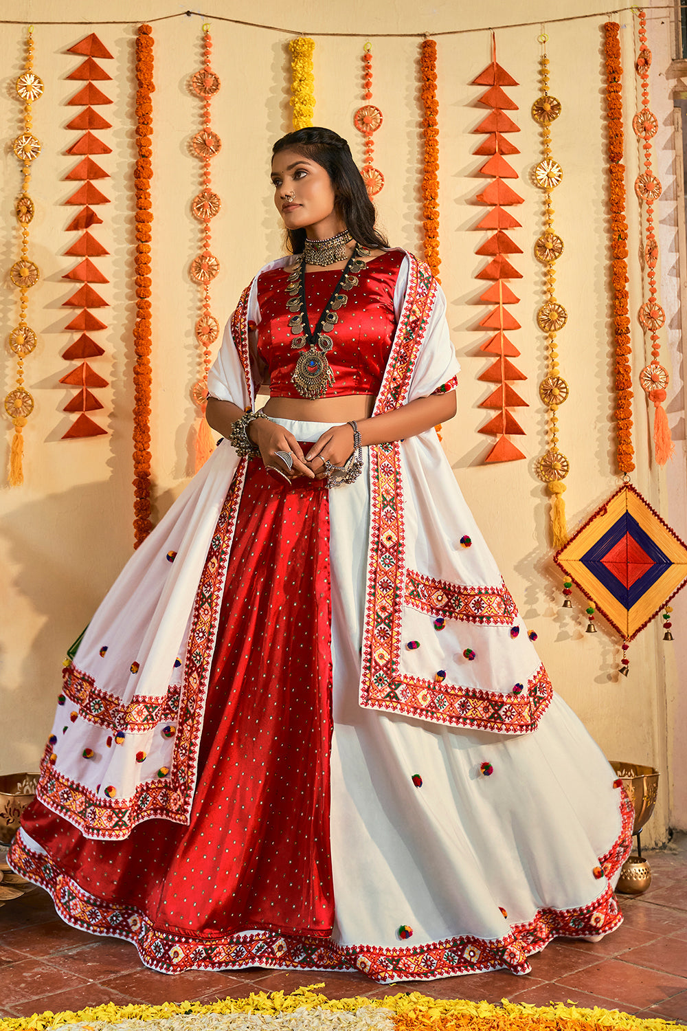 Eunry White and Red Dual Tone Lehenga Choli