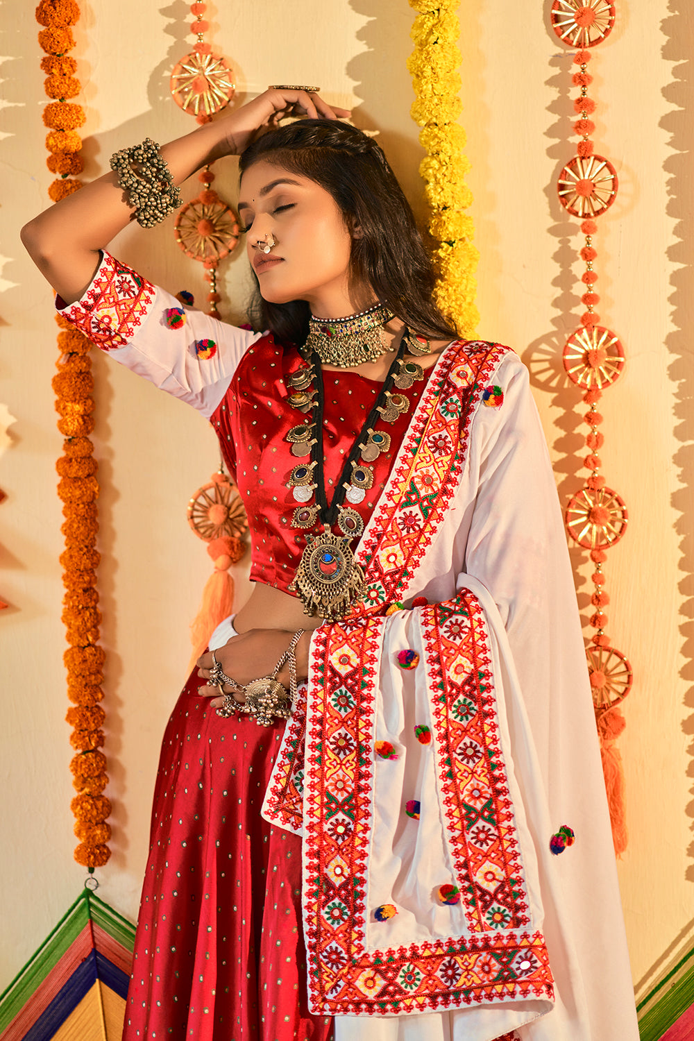 Eunry White and Red Dual Tone Lehenga Choli