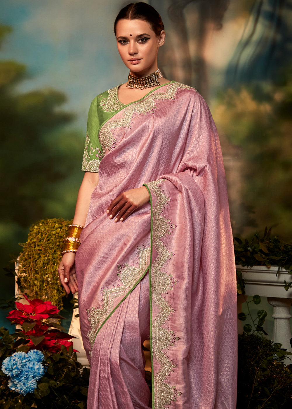 Rose Dust Pink Woven Banarasi Soft Silk Designer Saree