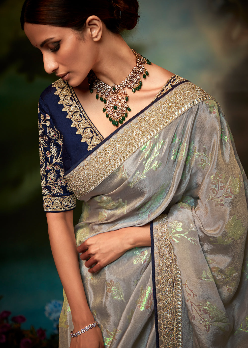 Eagle Grey Woven Banarasi Soft Silk Designer Saree