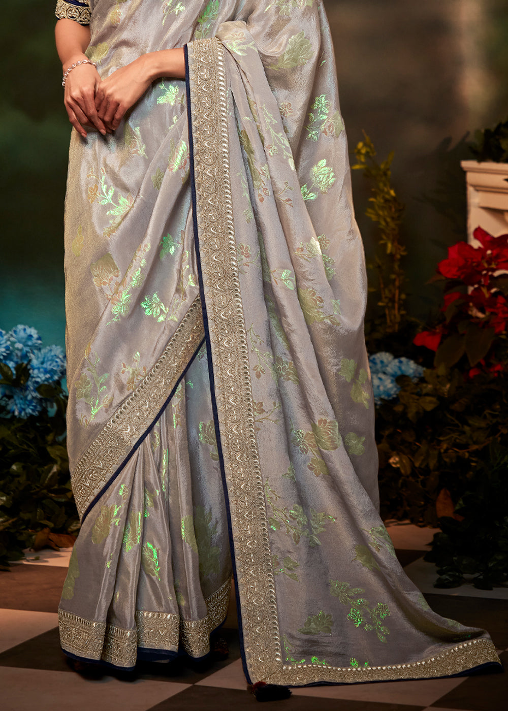 Eagle Grey Woven Banarasi Soft Silk Designer Saree