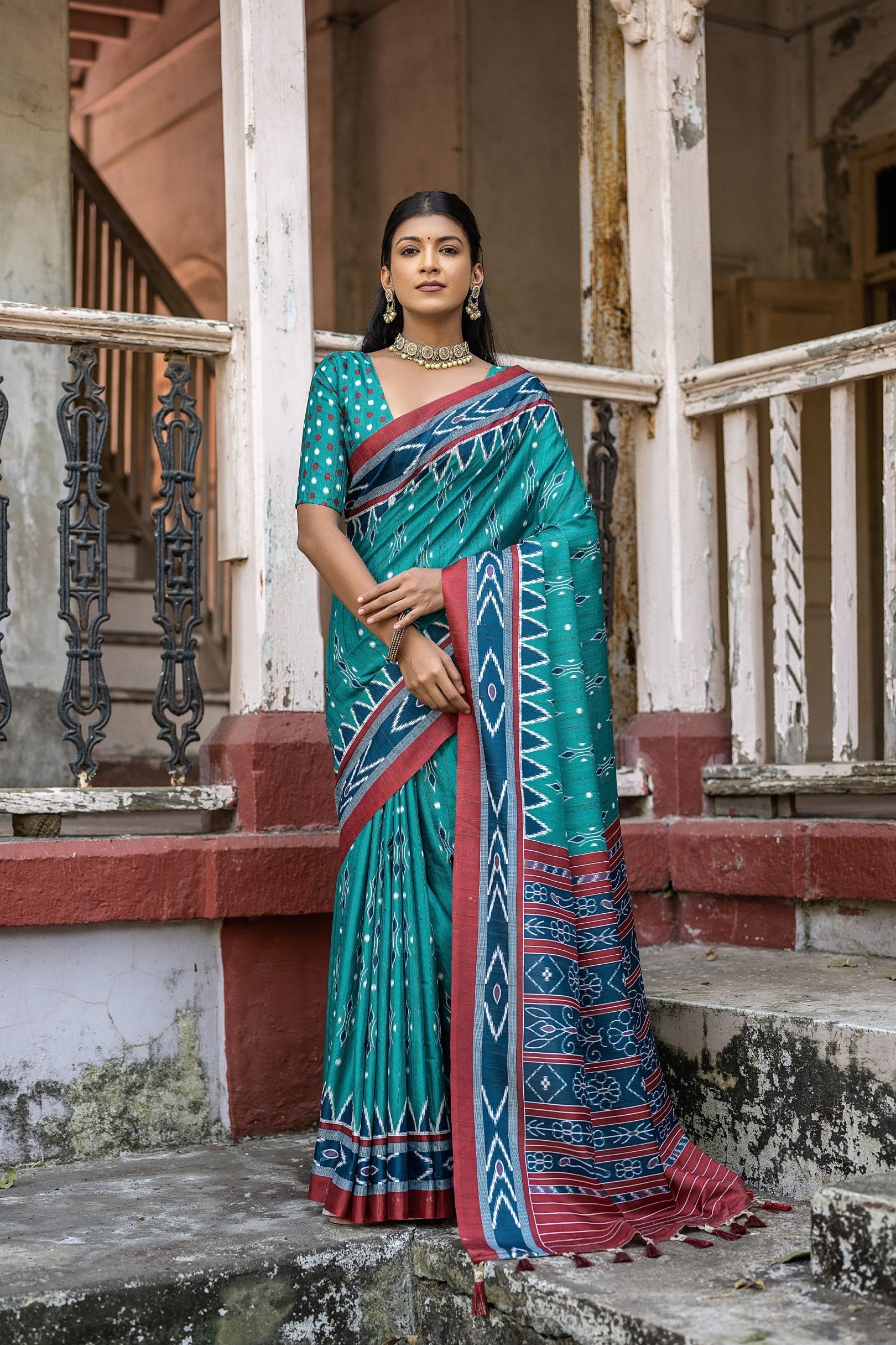 William Green Ikkat Printed Cotton Silk Saree