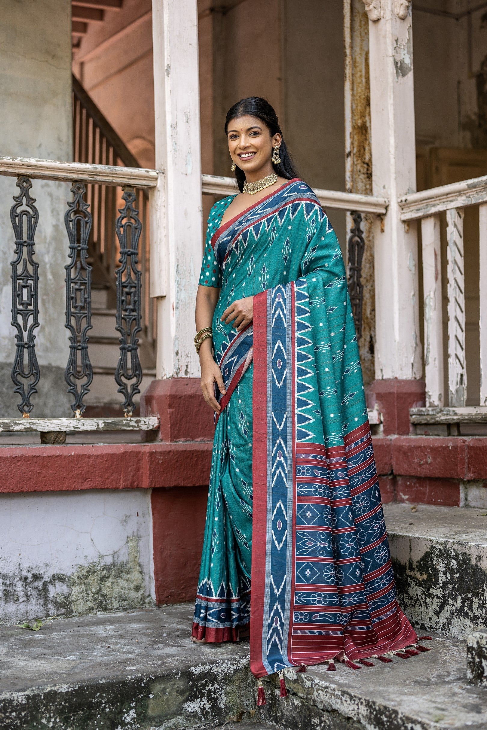 William Green Ikkat Printed Cotton Silk Saree