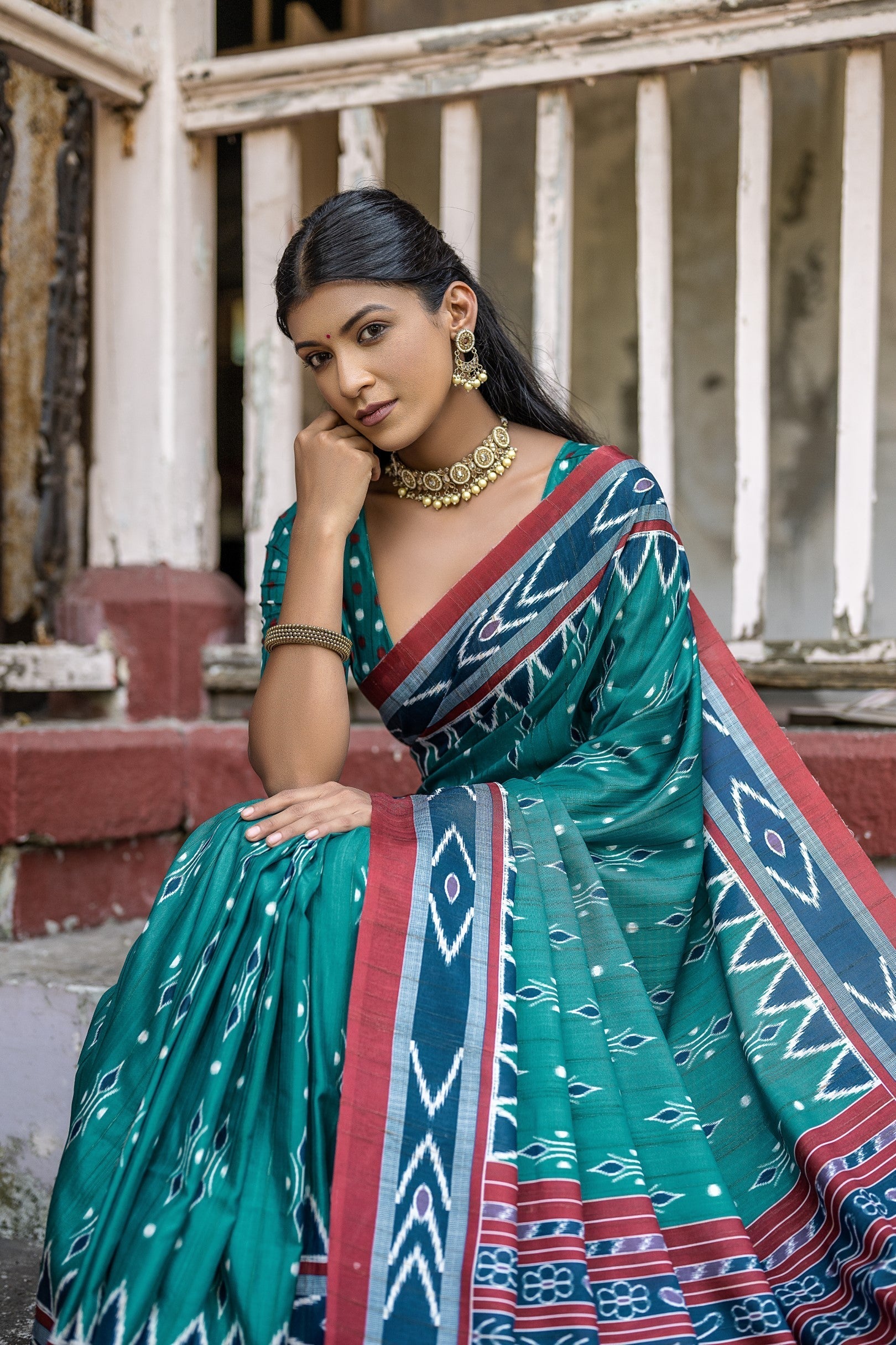 William Green Ikkat Printed Cotton Silk Saree