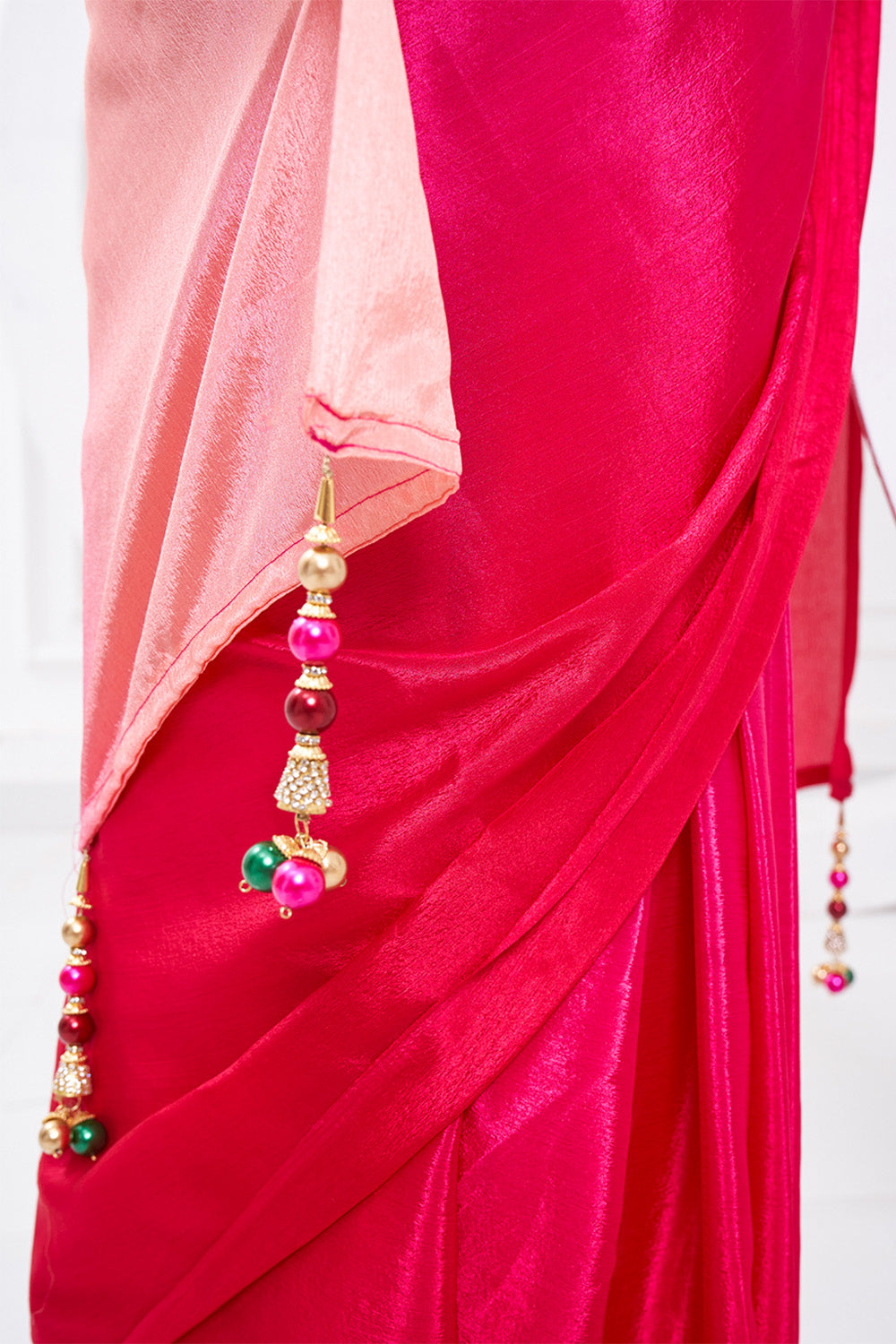 Rose Pink Pearl Georgette Silk Saree