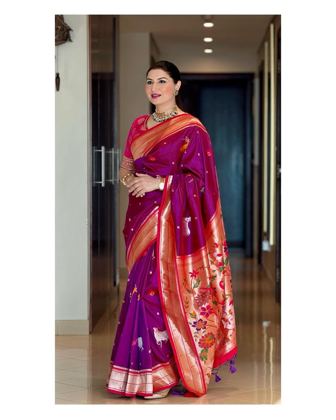 Disco Purple Woven Paithani Silk Saree