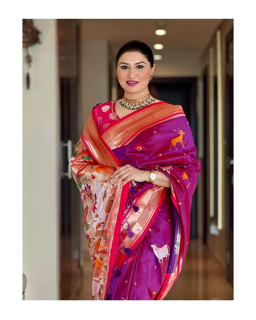 Disco Purple Woven Paithani Silk Saree