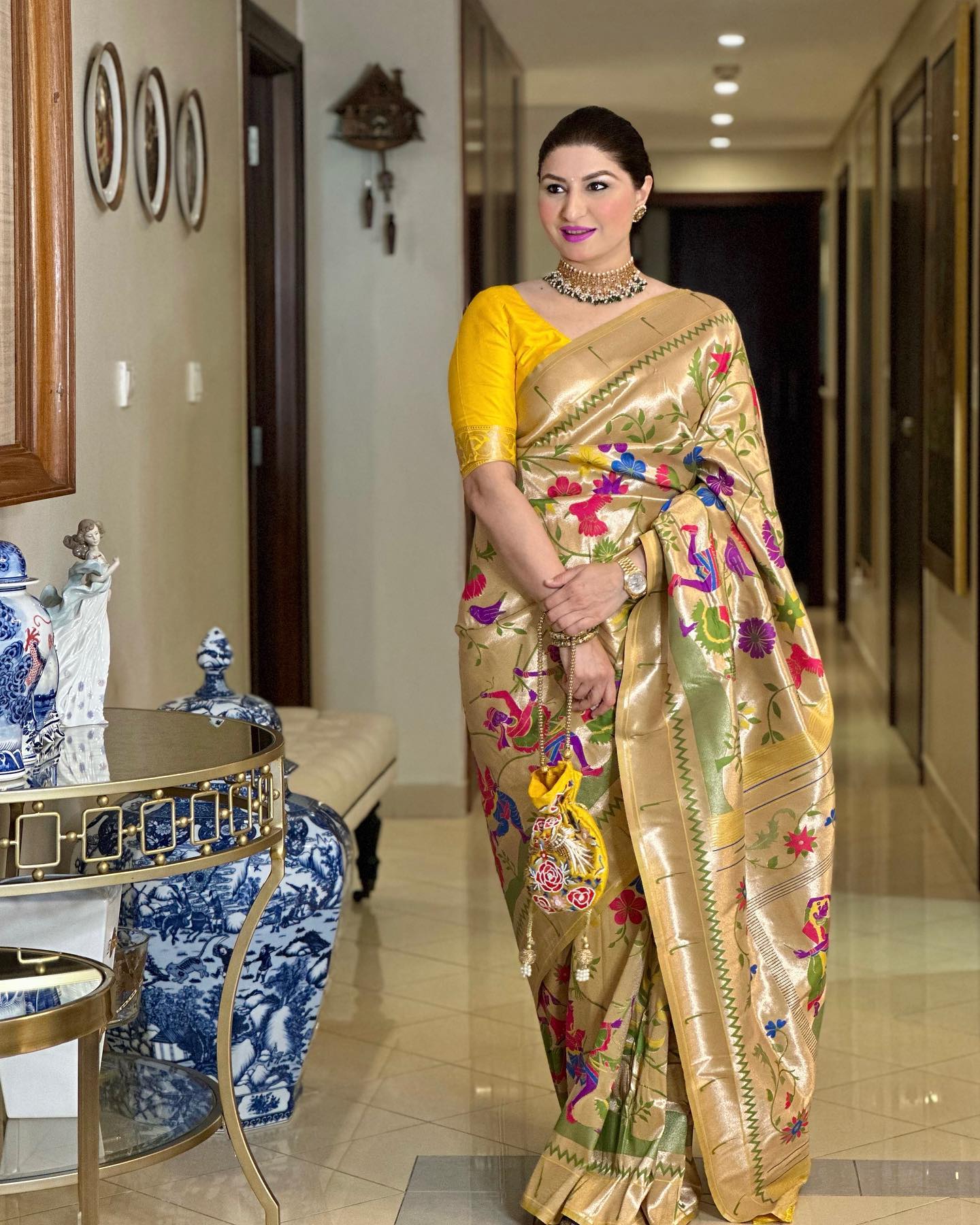 Equator Yellow Woven Paithani Silk Saree