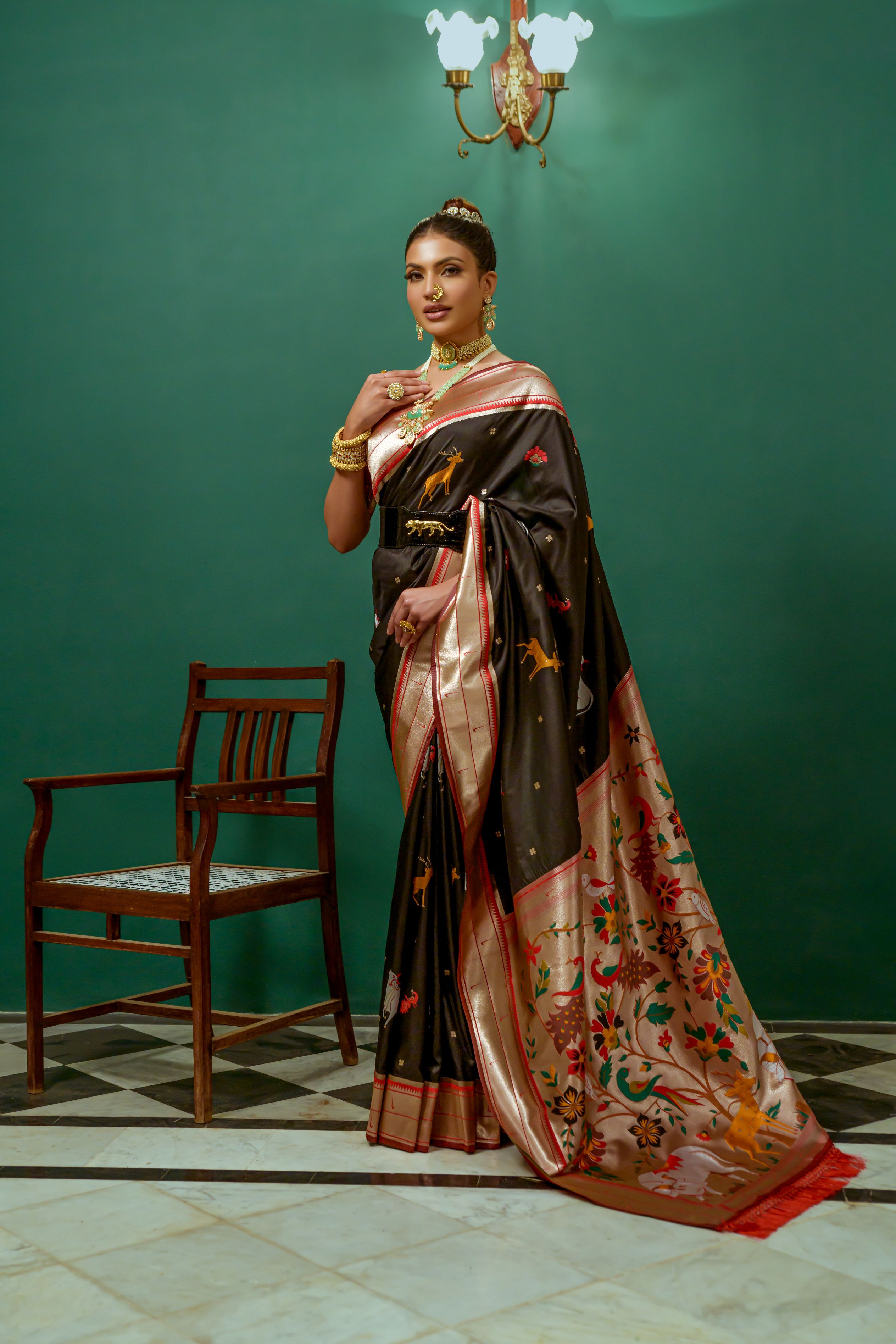 Nero Black Woven Paithani Silk Saree