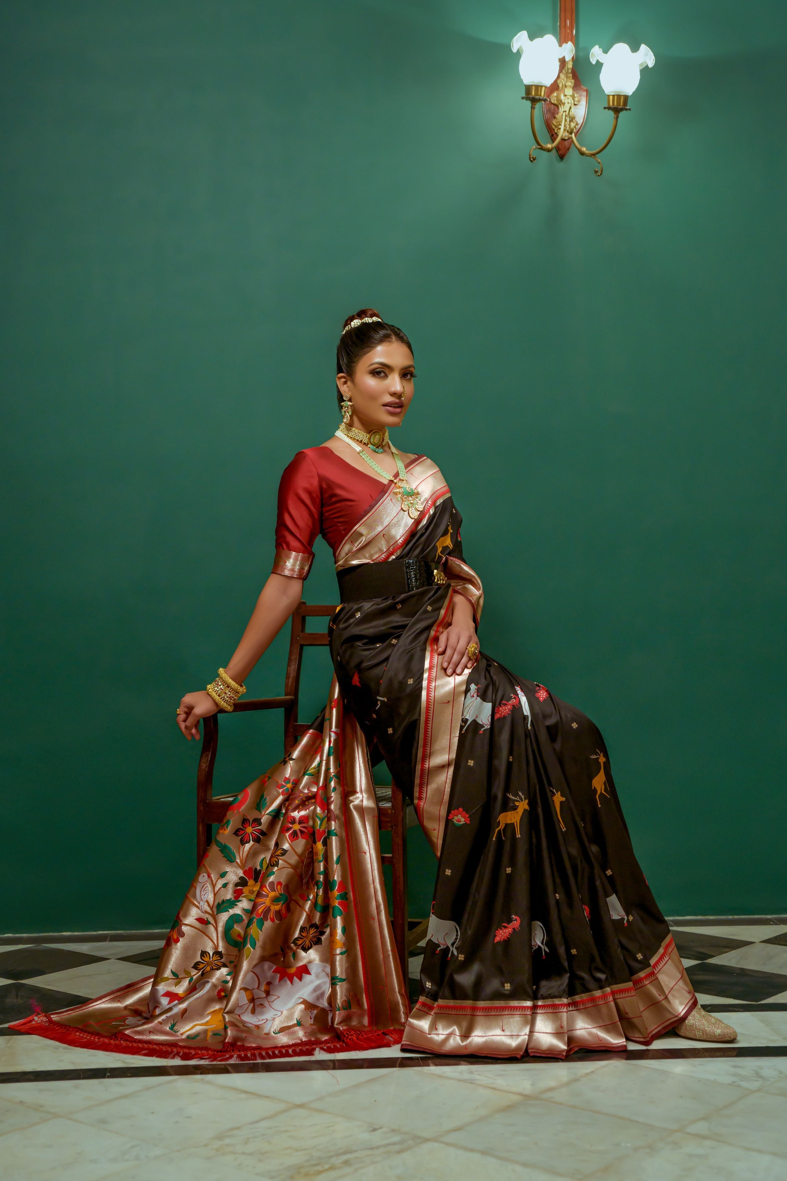 Nero Black Woven Paithani Silk Saree