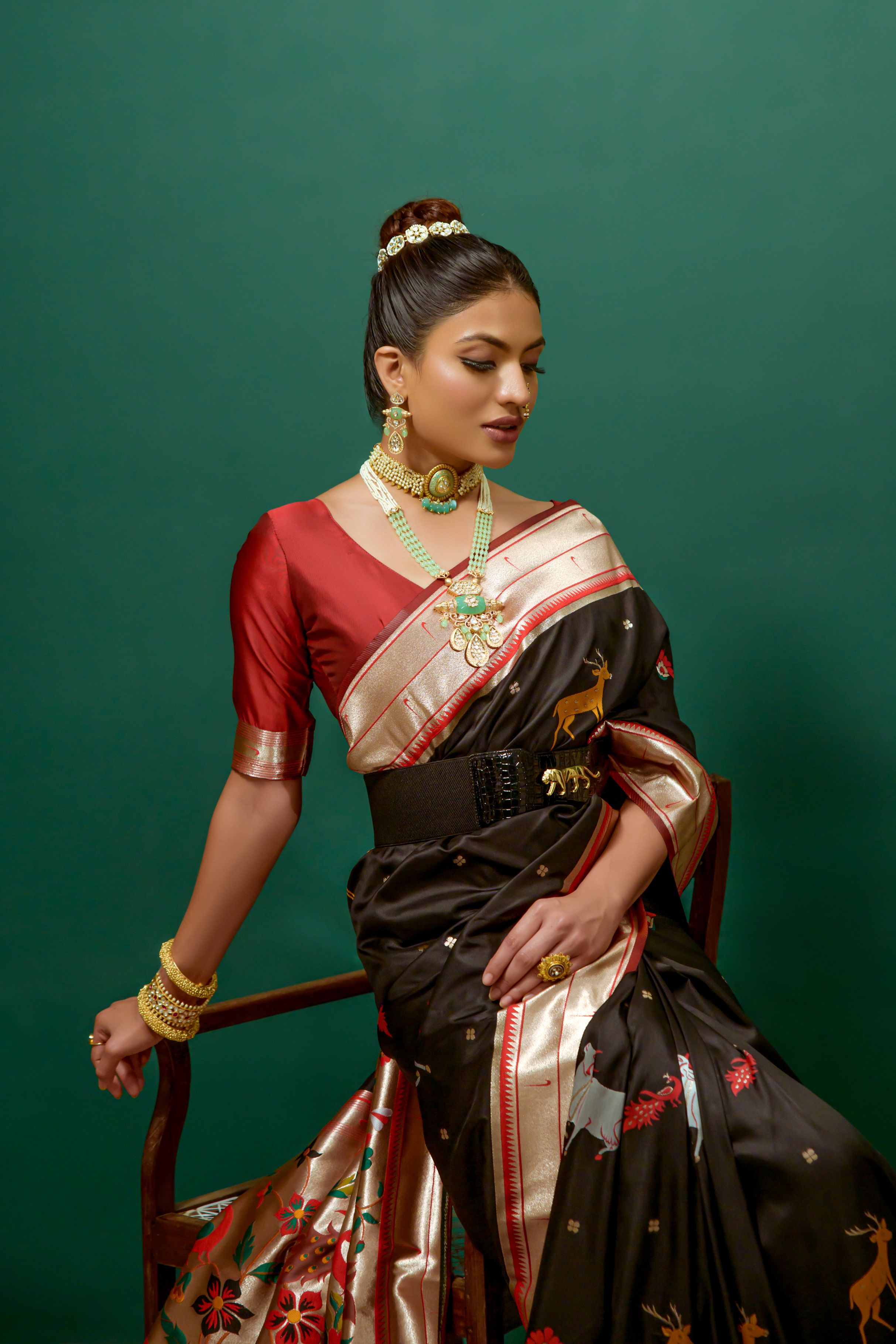 Nero Black Woven Paithani Silk Saree