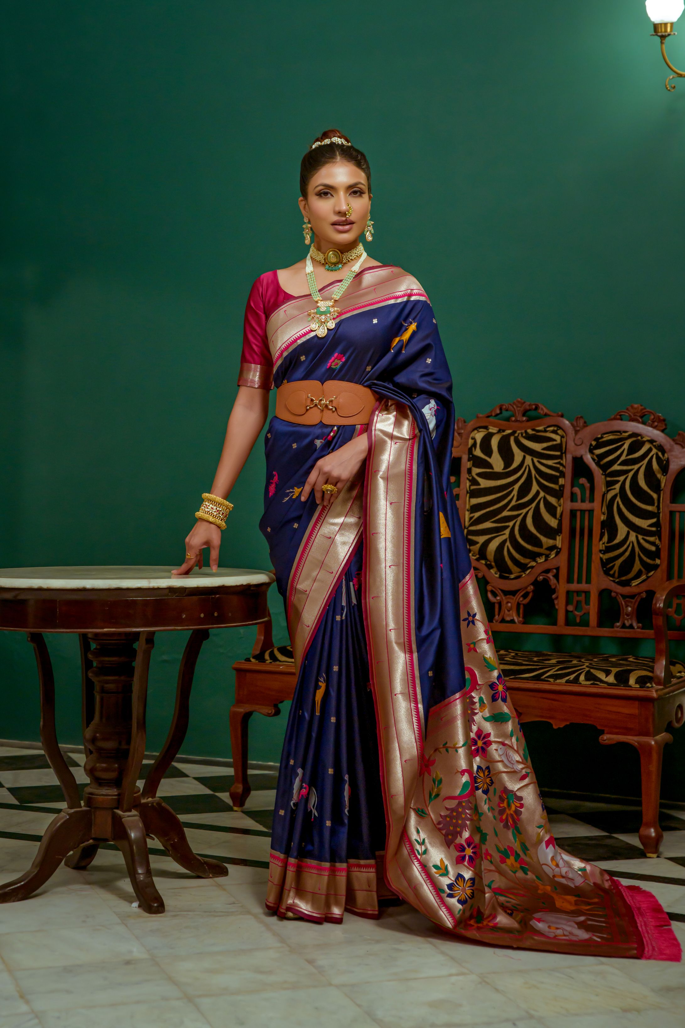 Mirage Blue Woven Paithani Silk Saree