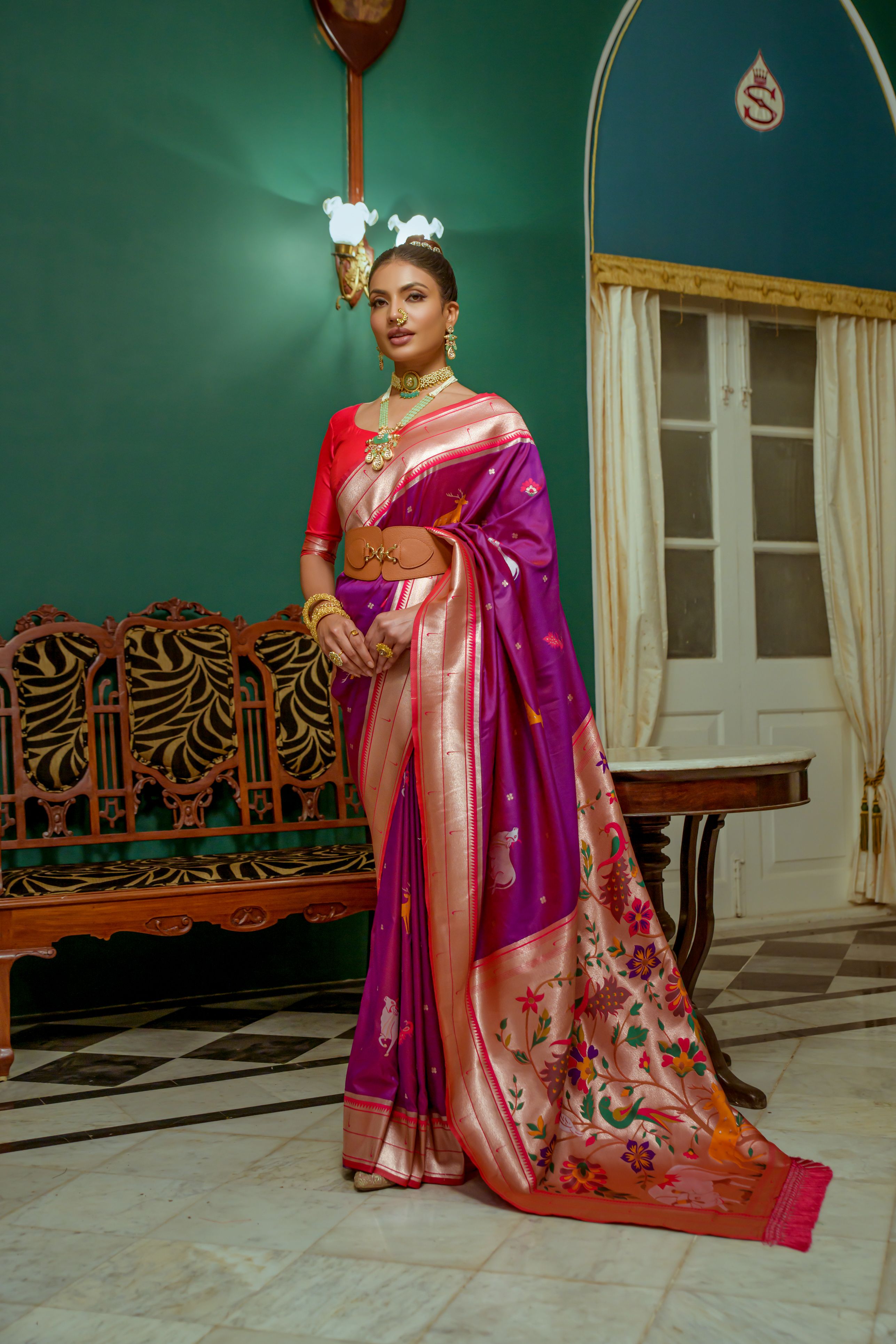 Disco Purple Woven Paithani Silk Saree