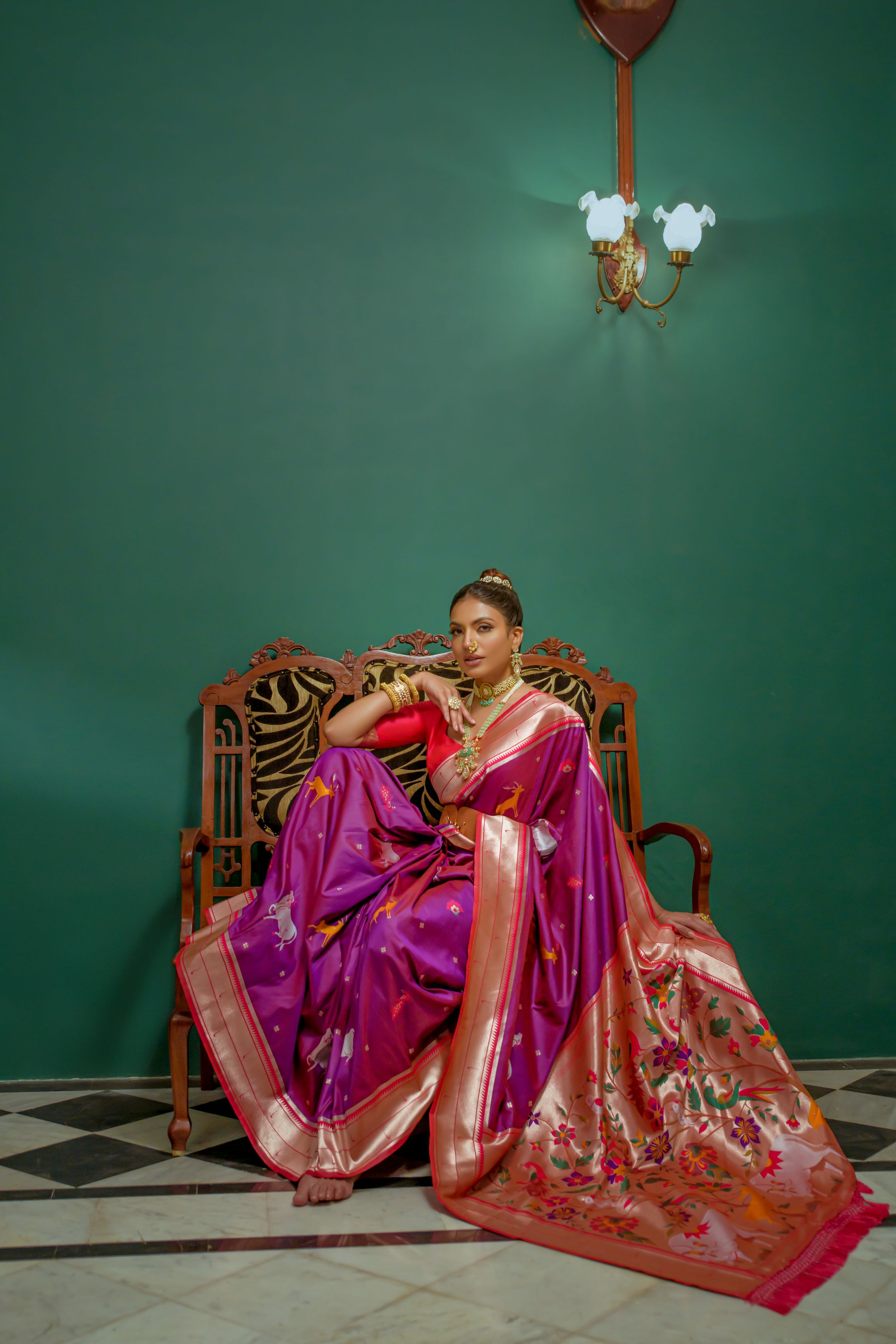 Disco Purple Woven Paithani Silk Saree