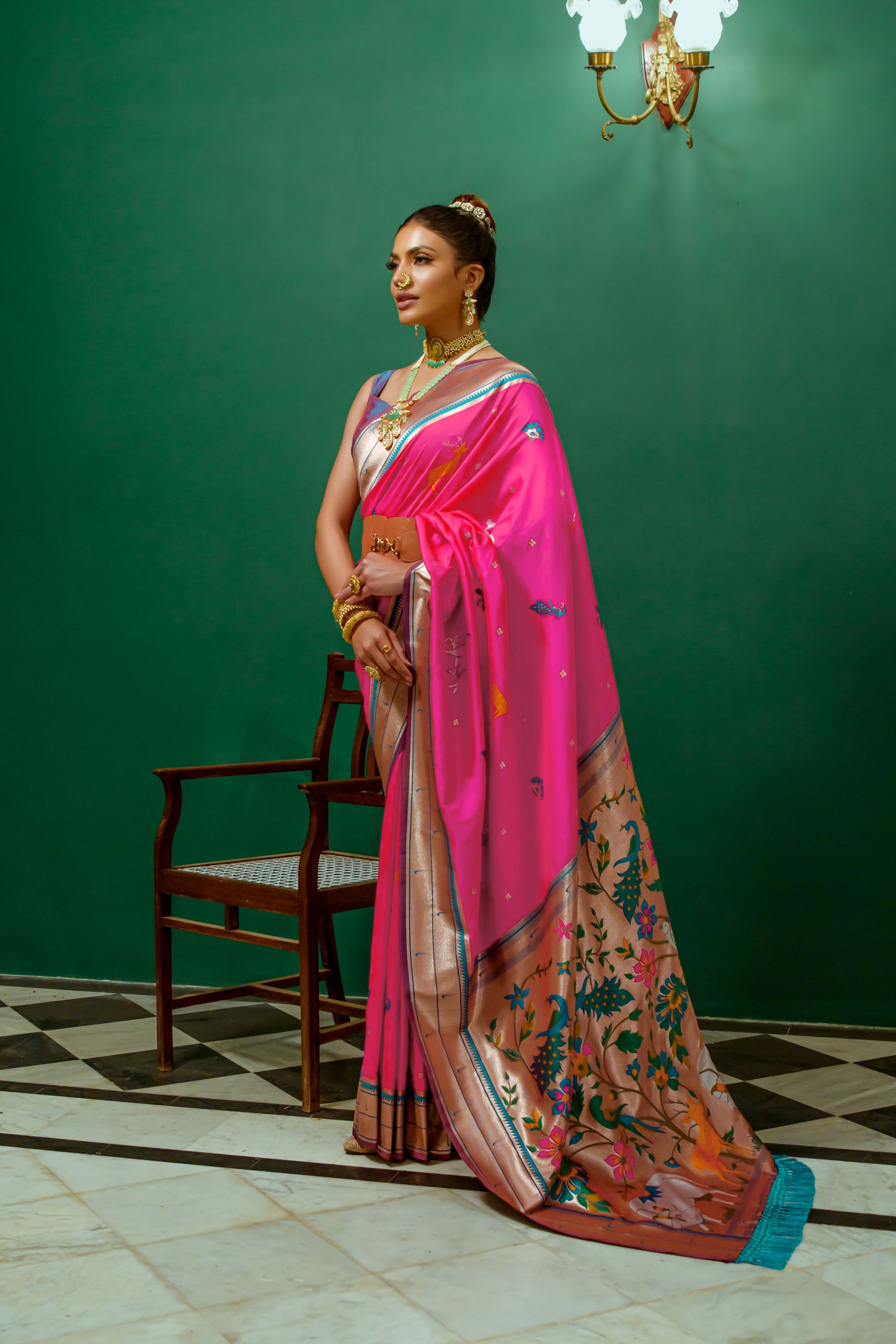 Rose Pearl Pink Woven Paithani Silk Saree