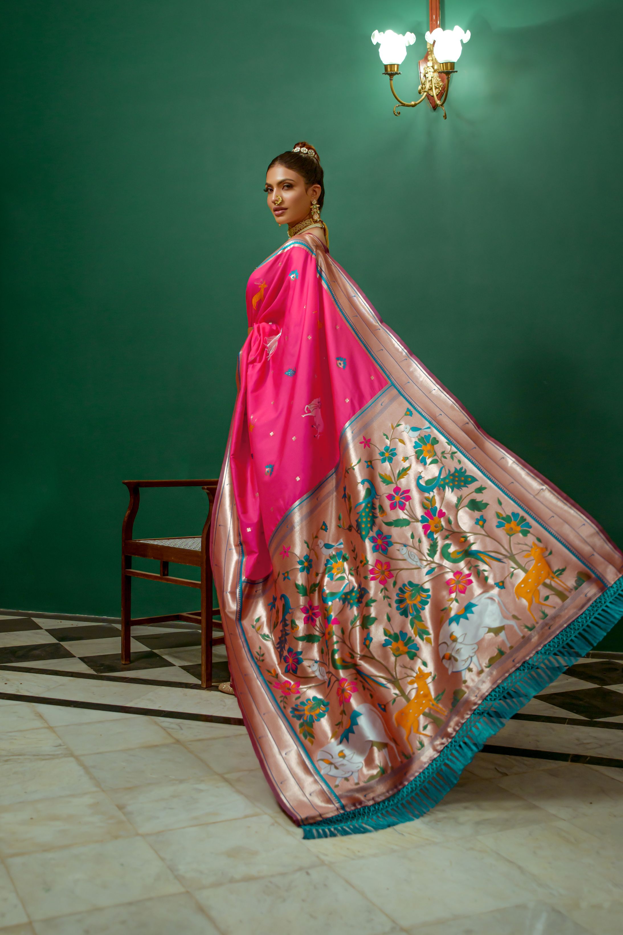 Rose Pearl Pink Woven Paithani Silk Saree