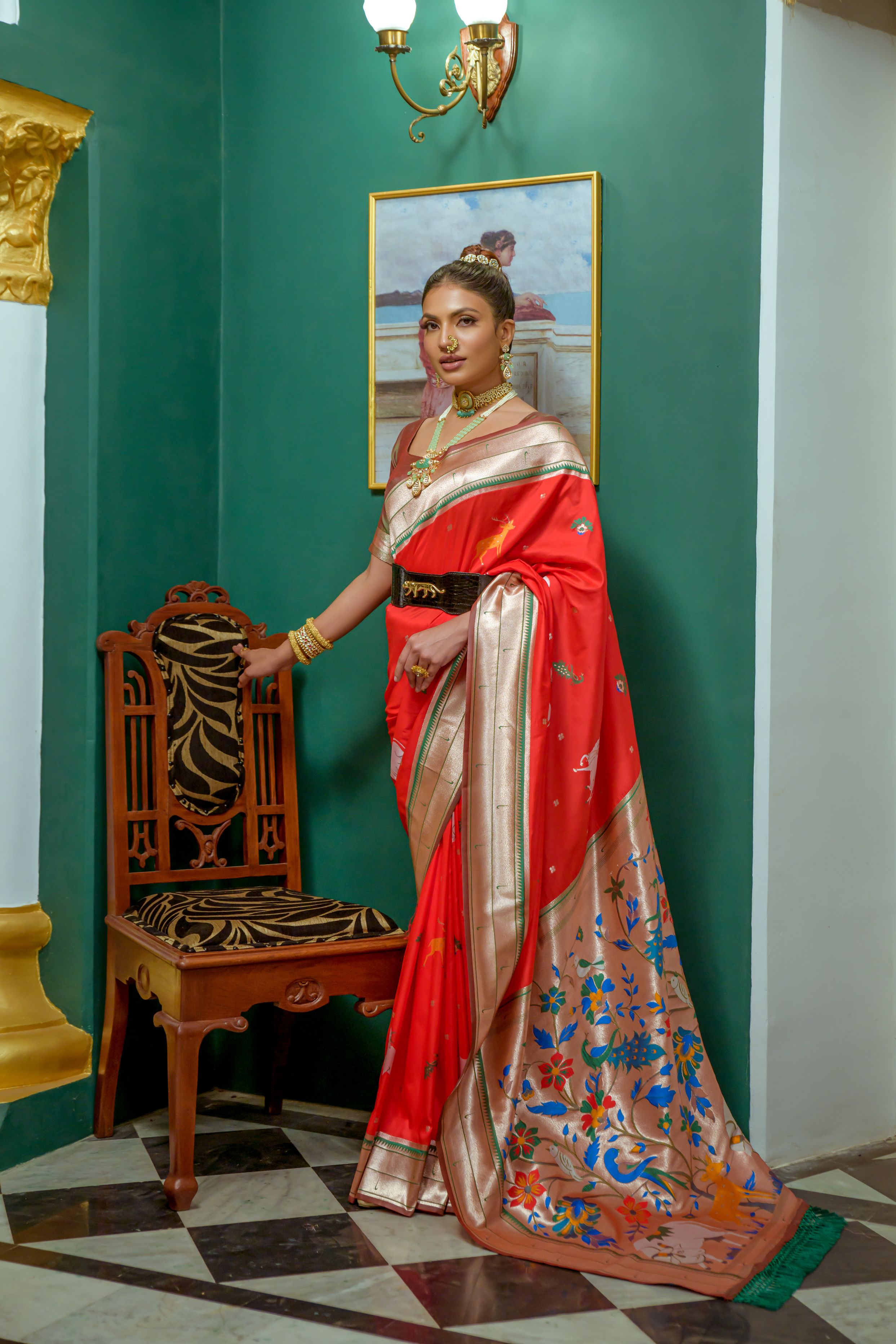 Pomegranate Red Woven Paithani Silk Saree