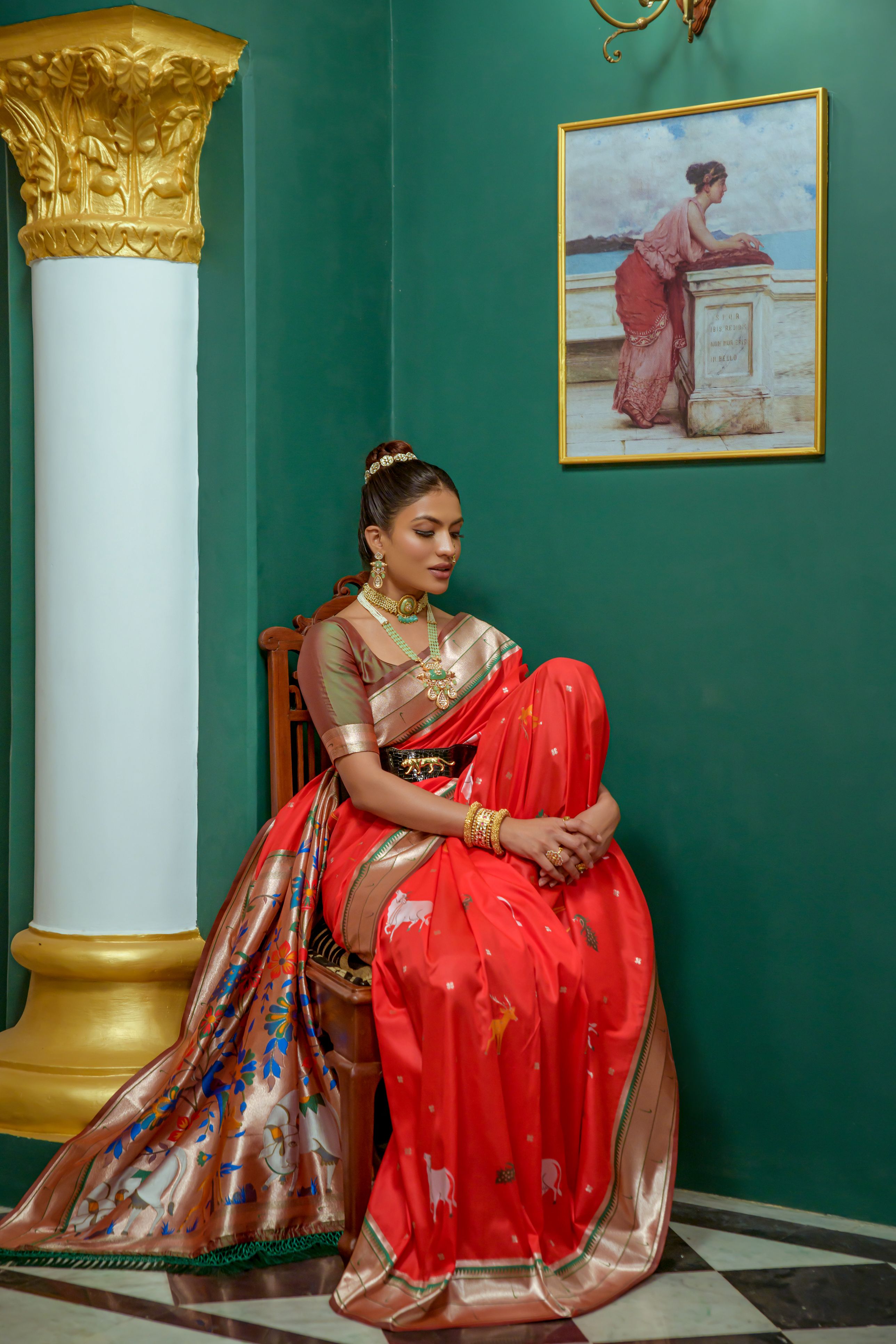 Pomegranate Red Woven Paithani Silk Saree