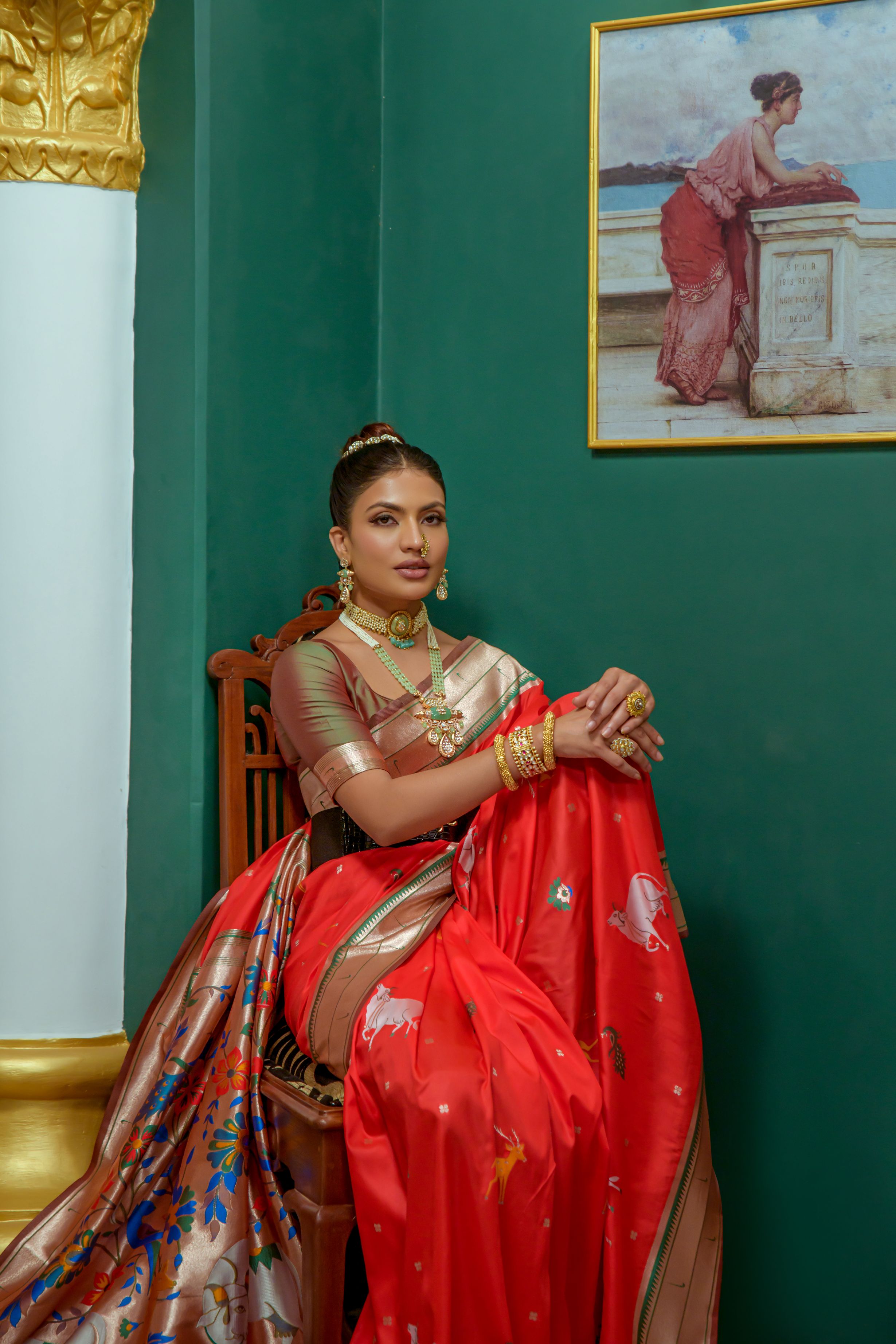 Pomegranate Red Woven Paithani Silk Saree