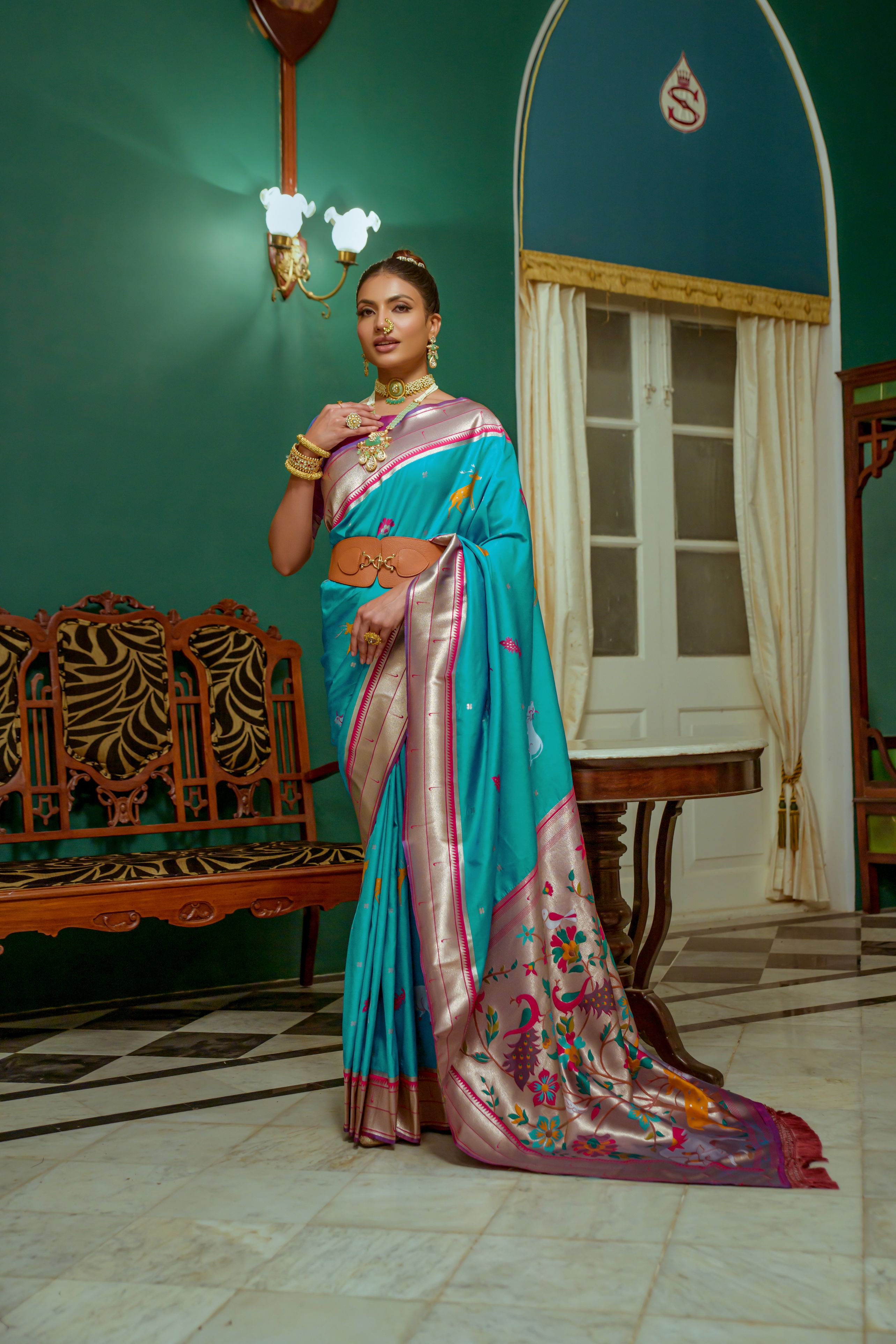 Spray Blue Woven Paithani Silk Saree