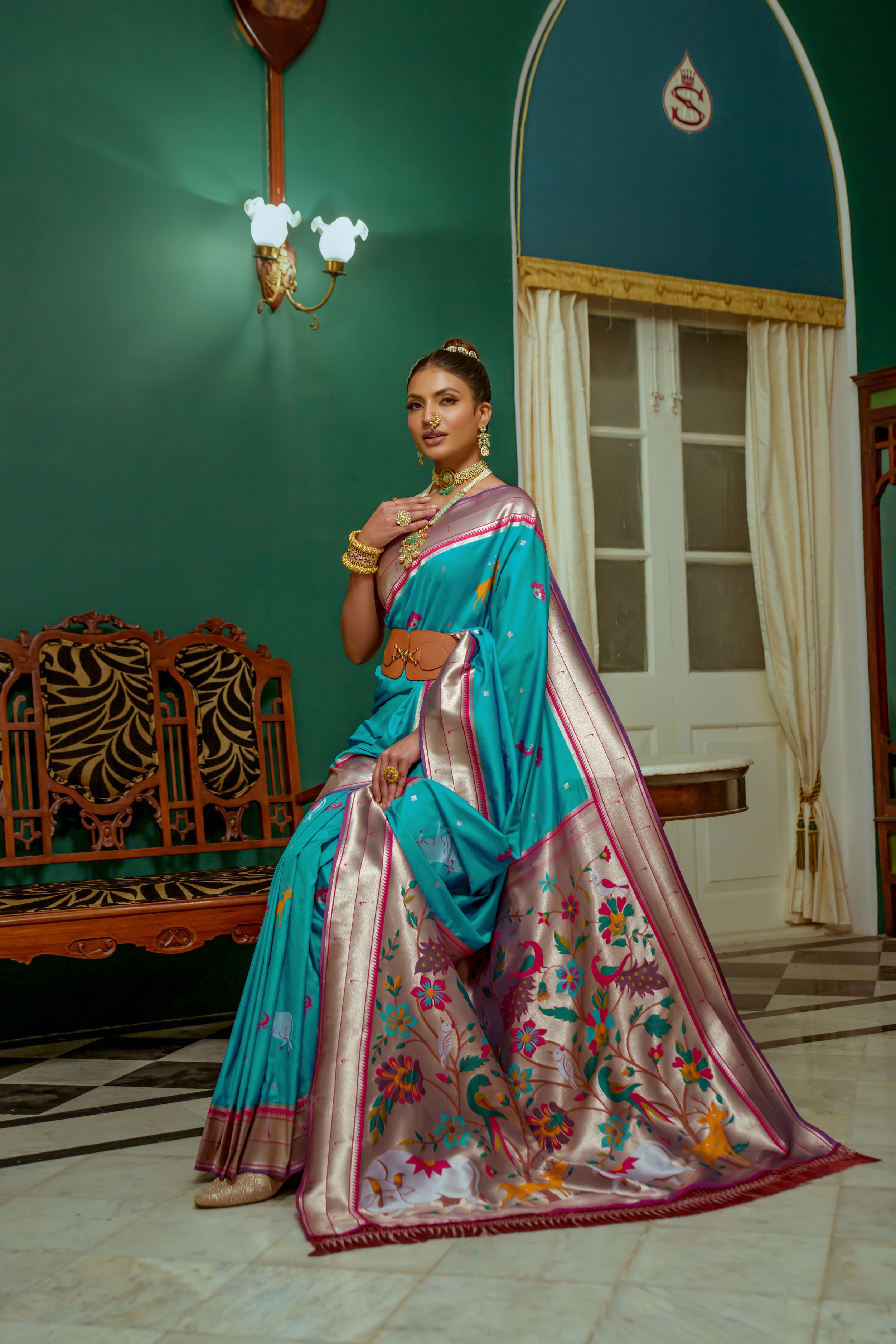 Spray Blue Woven Paithani Silk Saree