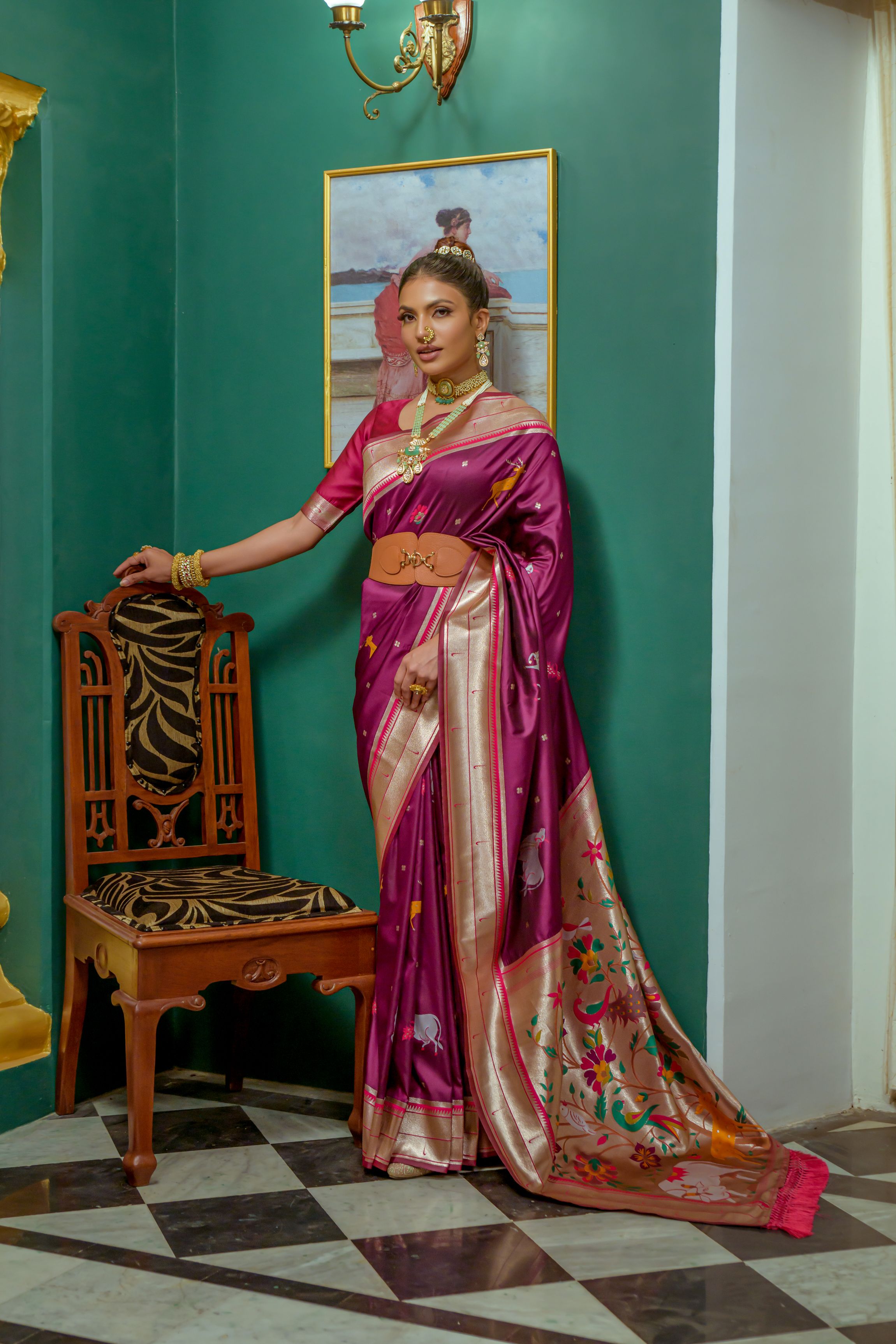 Camelot Purple Woven Paithani Silk Saree