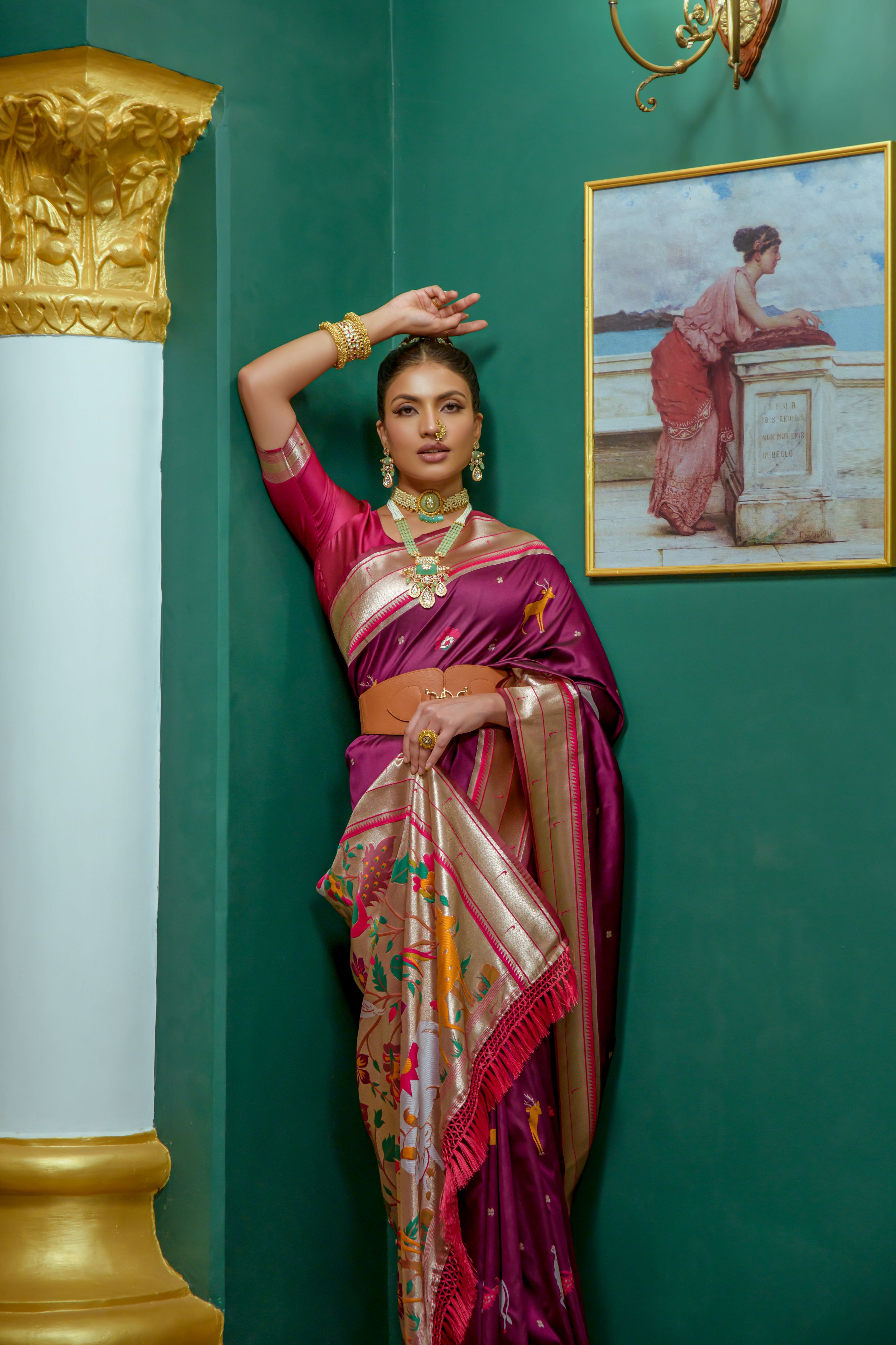 Camelot Purple Woven Paithani Silk Saree