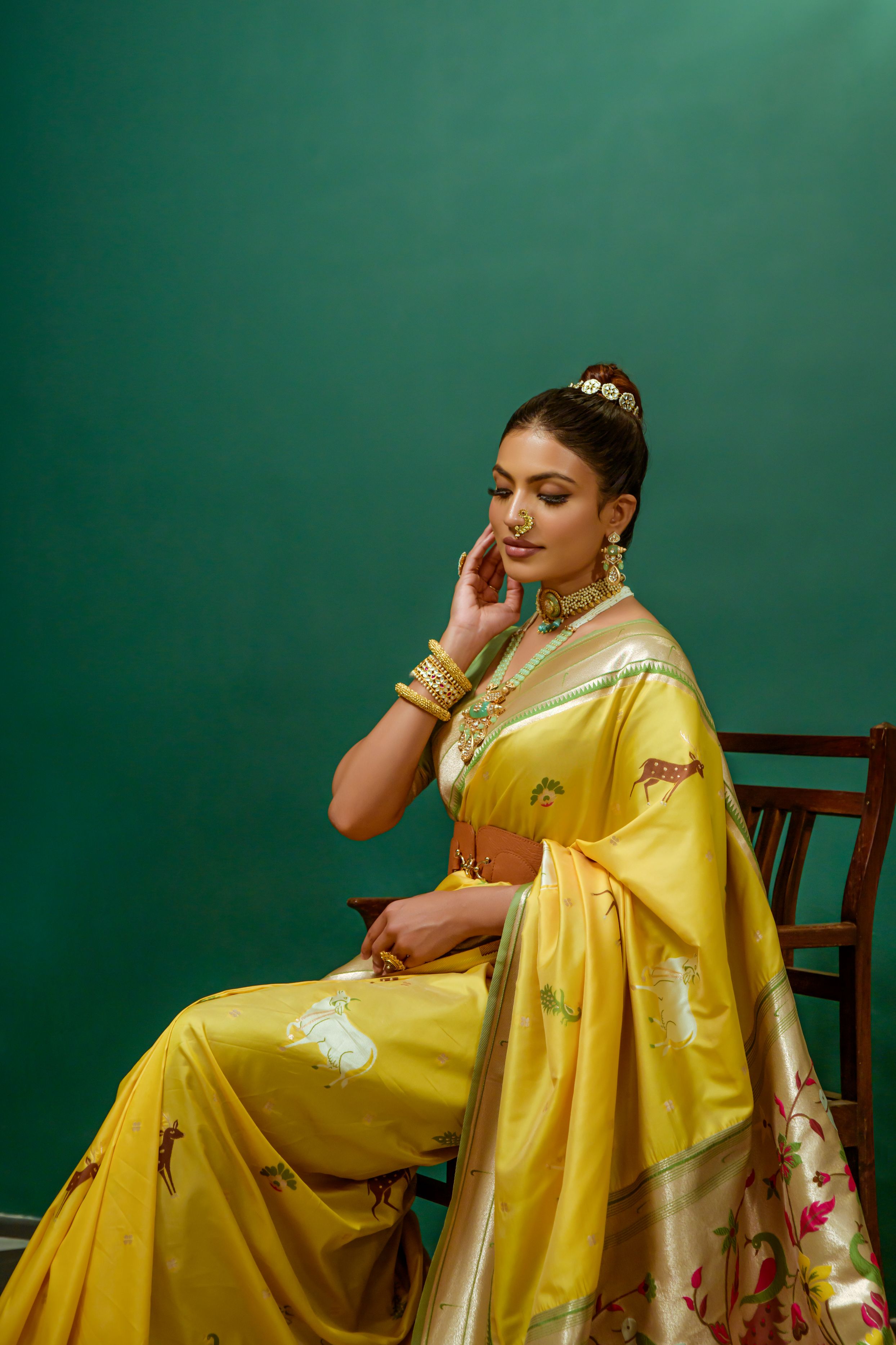 Flax Yellow Woven Paithani Silk Saree