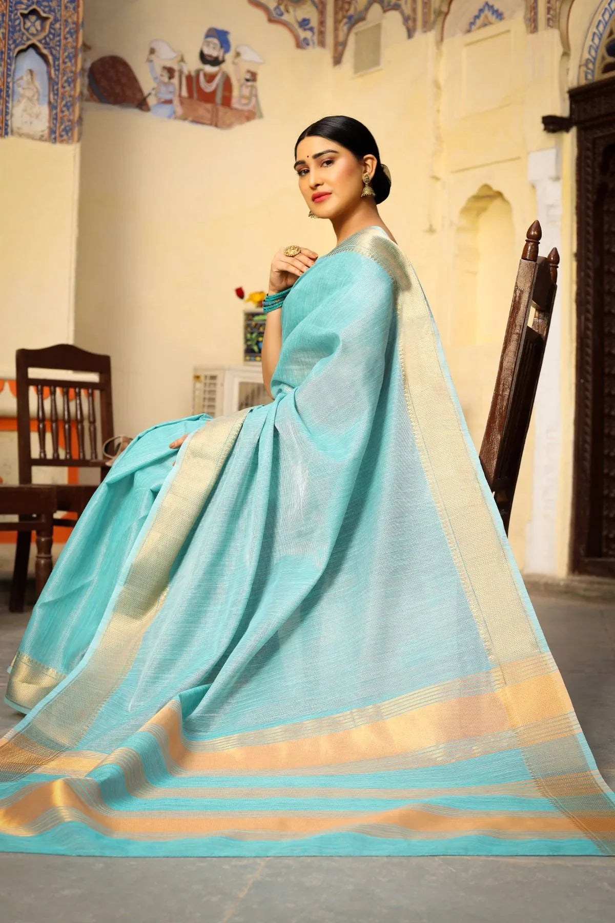 Sinbad Blue Tissue Cotton Saree