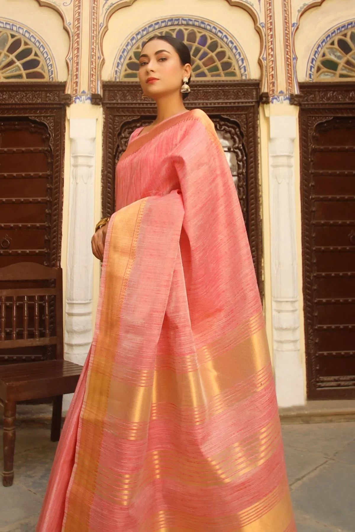 Vivid Pink Tissue Cotton Saree