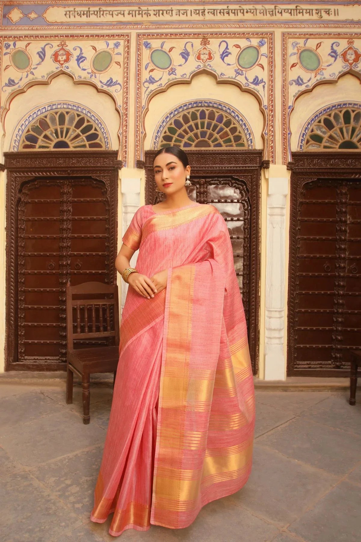 Vivid Pink Tissue Cotton Saree