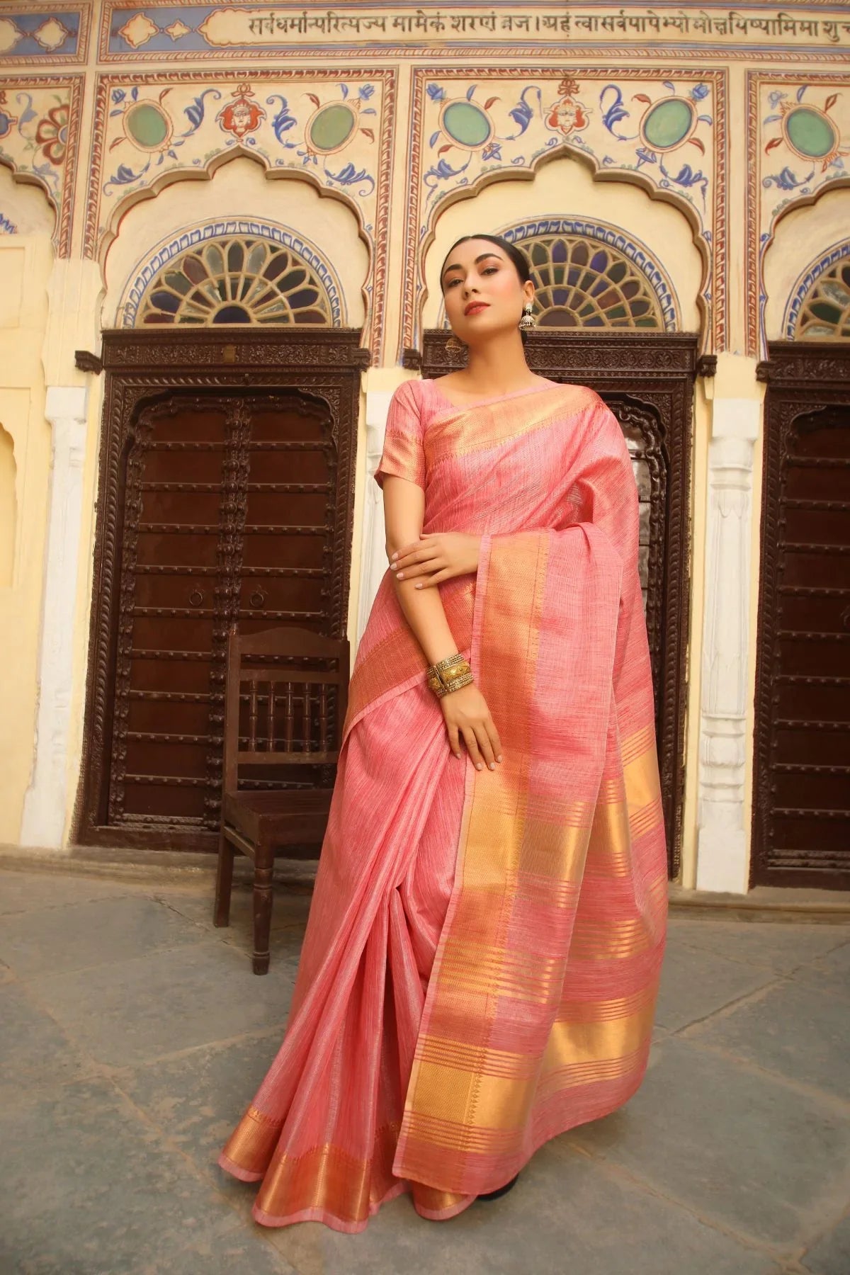 Vivid Pink Tissue Cotton Saree