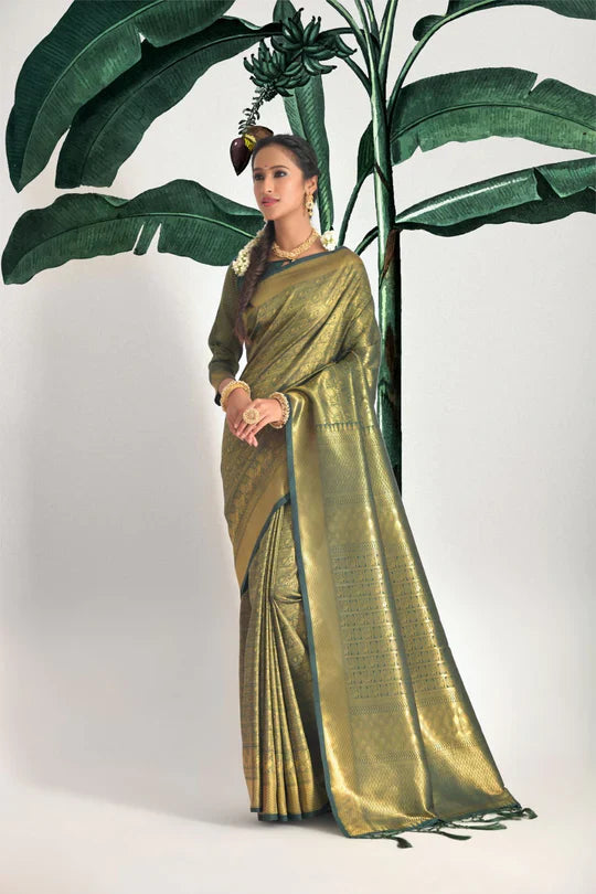 Axolot Green Zari Woven kanjivaram Saree