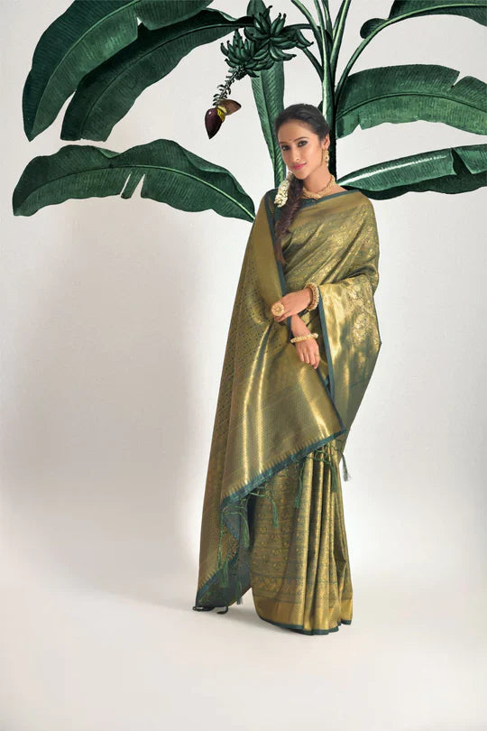 Axolot Green Zari Woven kanjivaram Saree