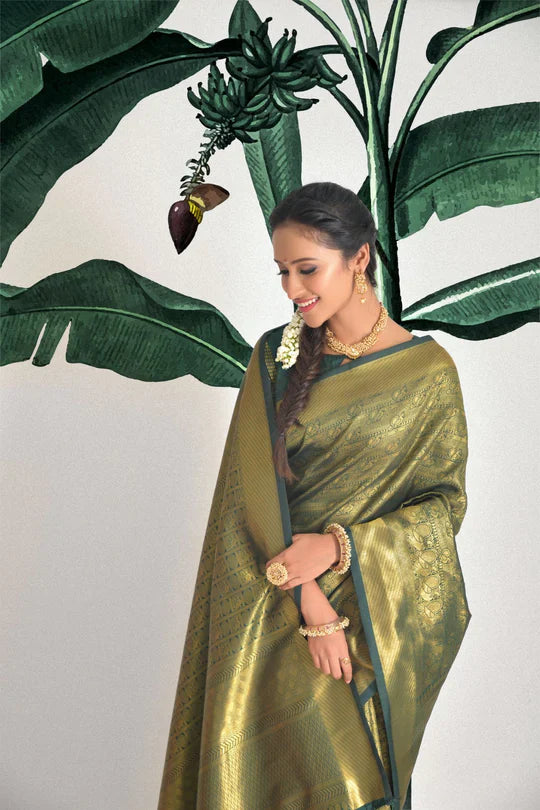 Axolot Green Zari Woven kanjivaram Saree