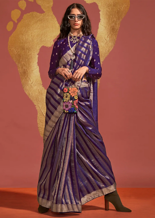 Purple Banarasi Handloom Silk Saree