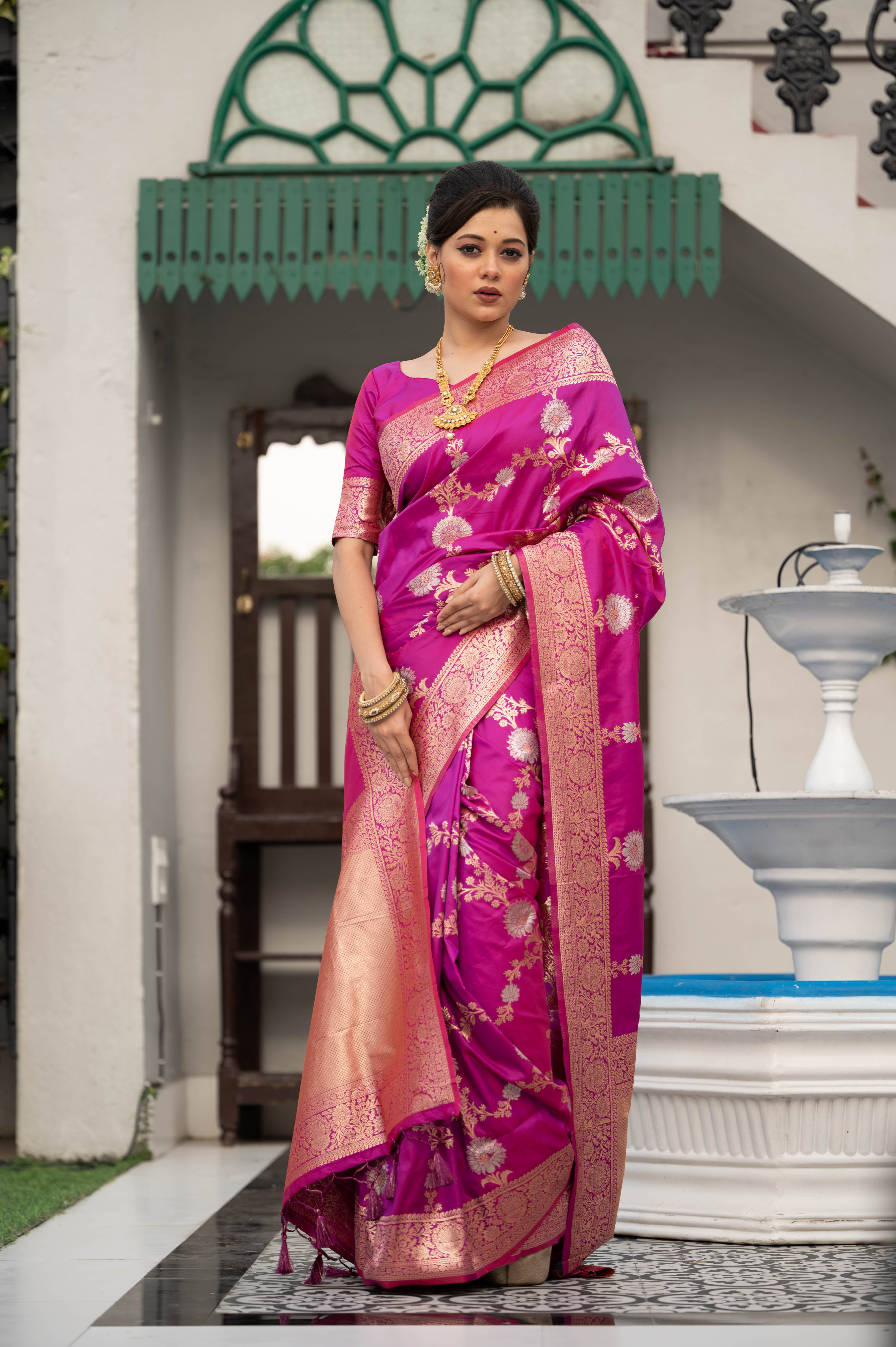 Jazzberry Jam Pink Woven Banarasi Silk Saree