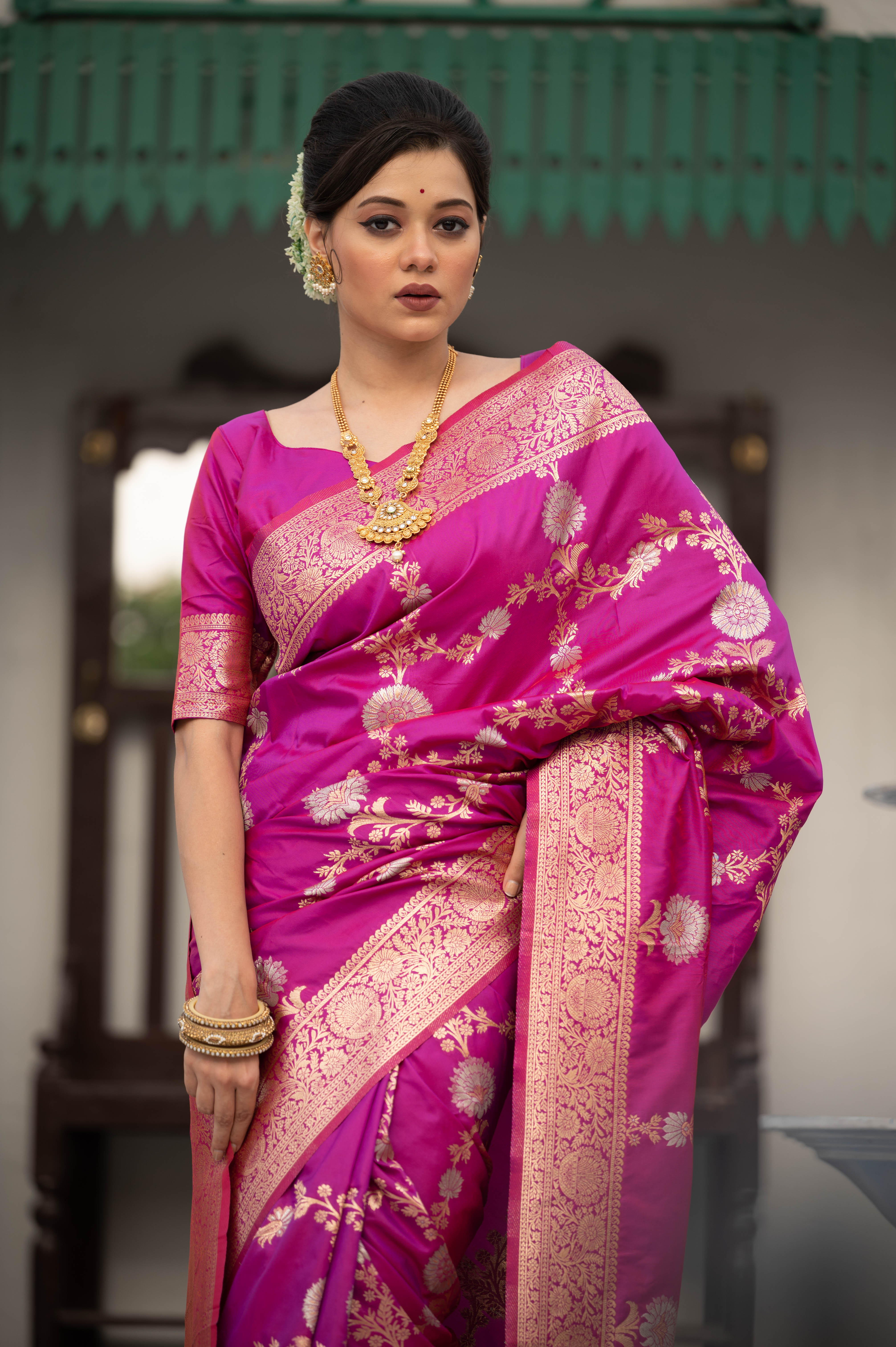 Jazzberry Jam Pink Woven Banarasi Silk Saree