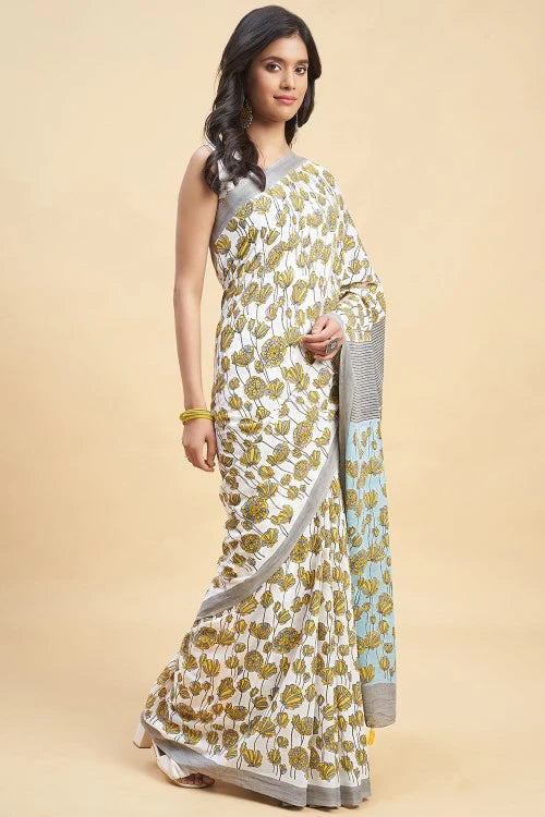 Handblock Print Mulmul Cotton Saree - Mira Fashion